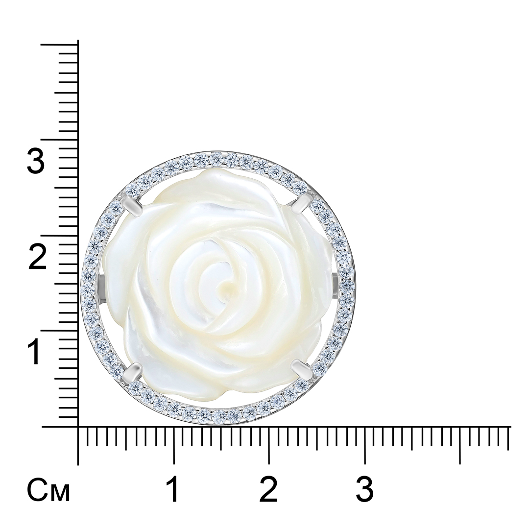 Серебряное кольцо 925 пробы; вставки 1 Перламутр белый; 52 Фианит бесцв.;