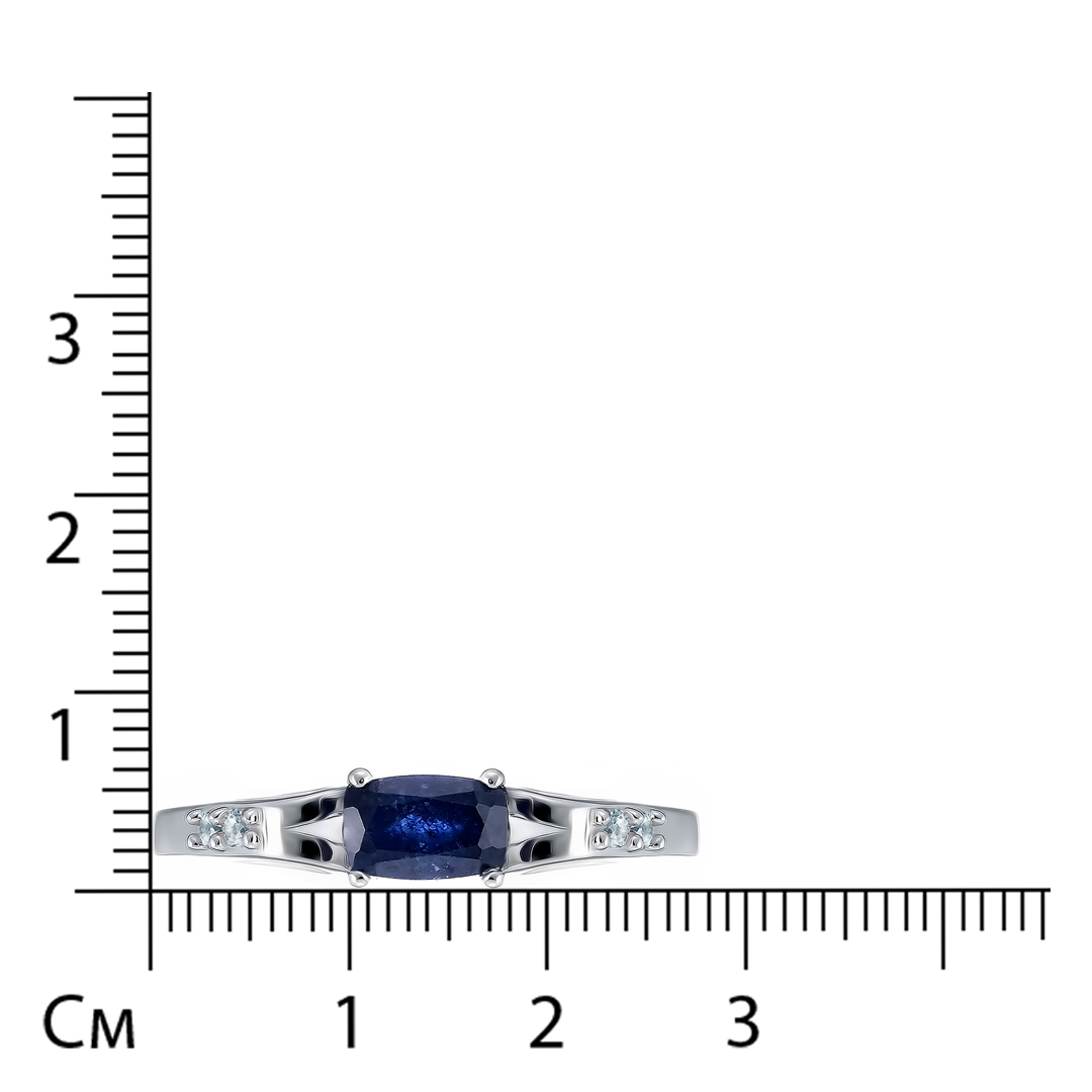 Серебряное кольцо 925 пробы; вставки 1 Сапфир F/2 0,75ct; 4 Циркон бесцв. 0,1ct;