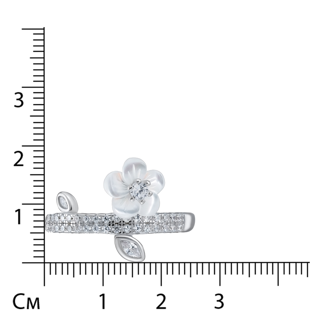 Серебряное кольцо 925 пробы; вставки 1 Перламутр белый; 39 Фианит бесцв.;