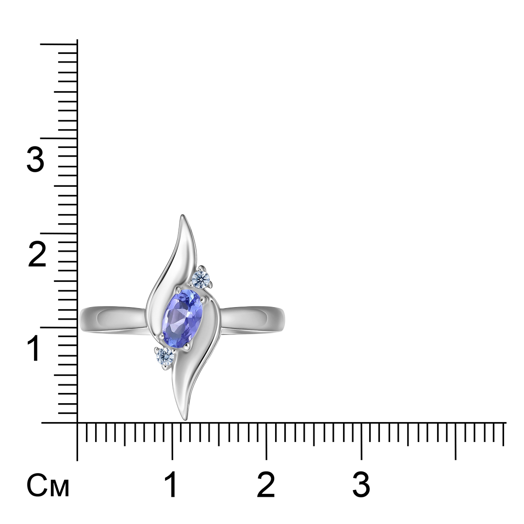 Серебряное кольцо 925 пробы; вставки 1 Танзанит; 2 Фианит бесцв.;