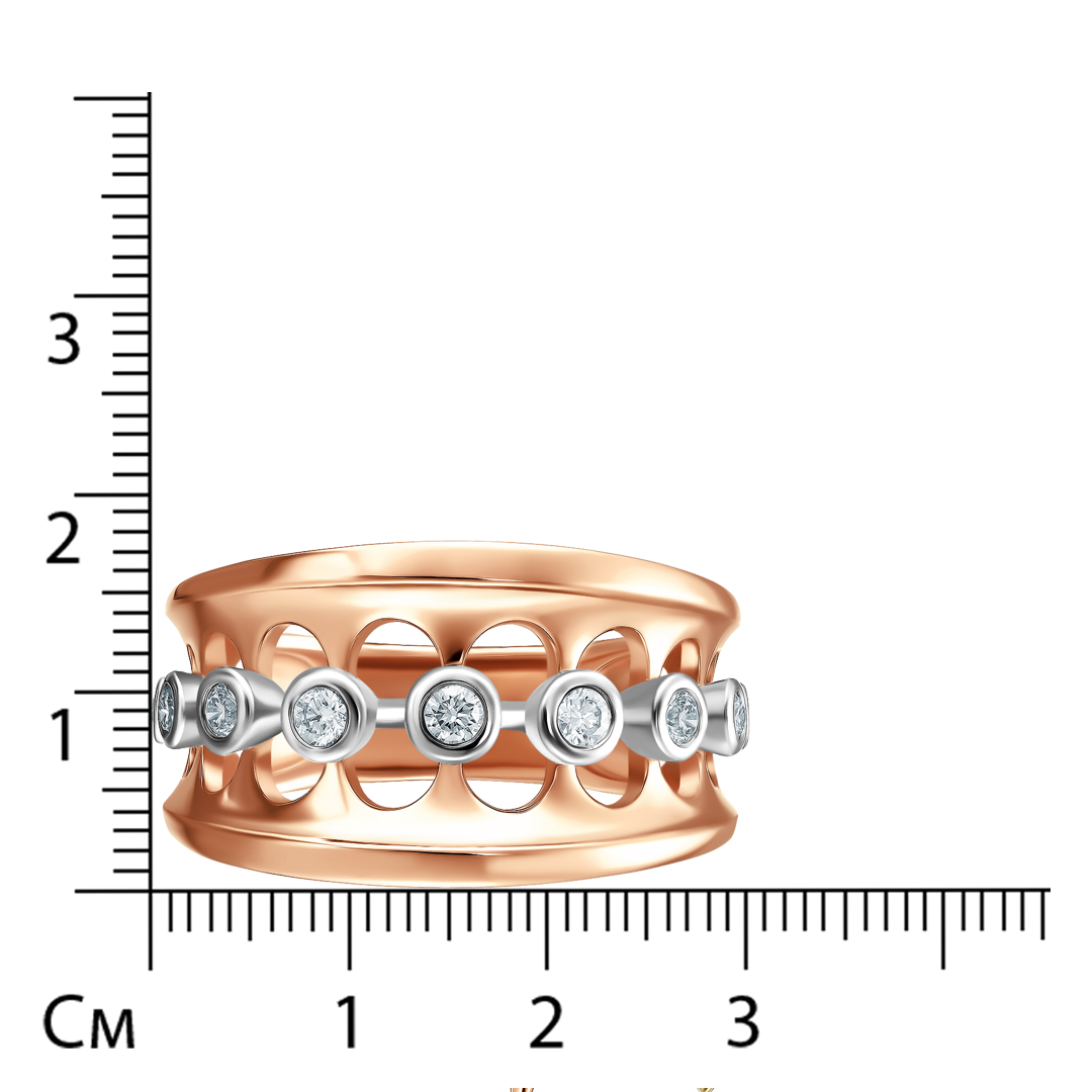 Золотое кольцо 585 пробы; красное,белое золото; родий; вставки 3 Бр.Кр-57 0,15 4/5А; 2 Бр.Кр-57 0,08