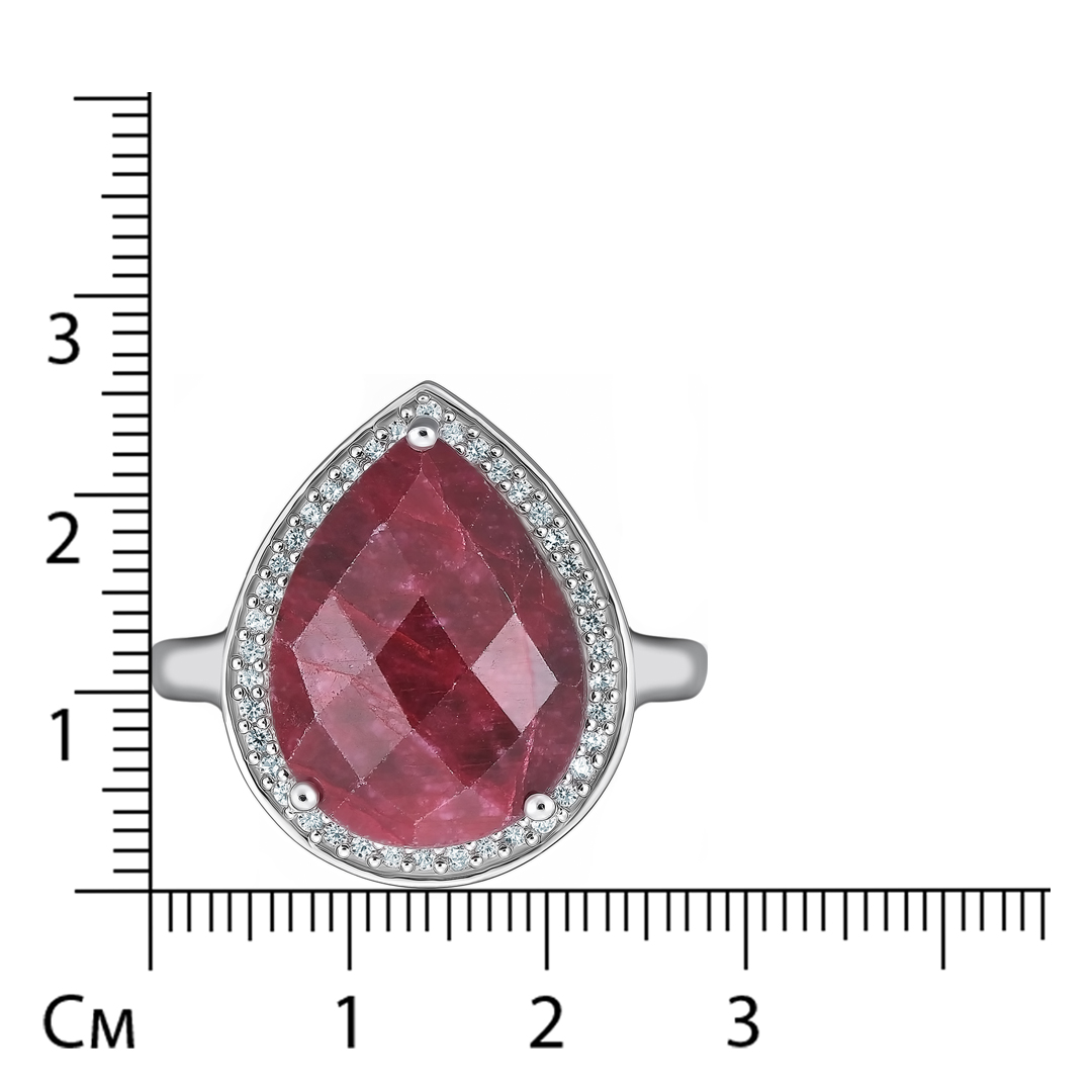 Серебряное кольцо 925 пробы; вставки 1 Корунд красный 10,25ct; Россыпь Куб. Цирконий бесцв. 0,3ct;