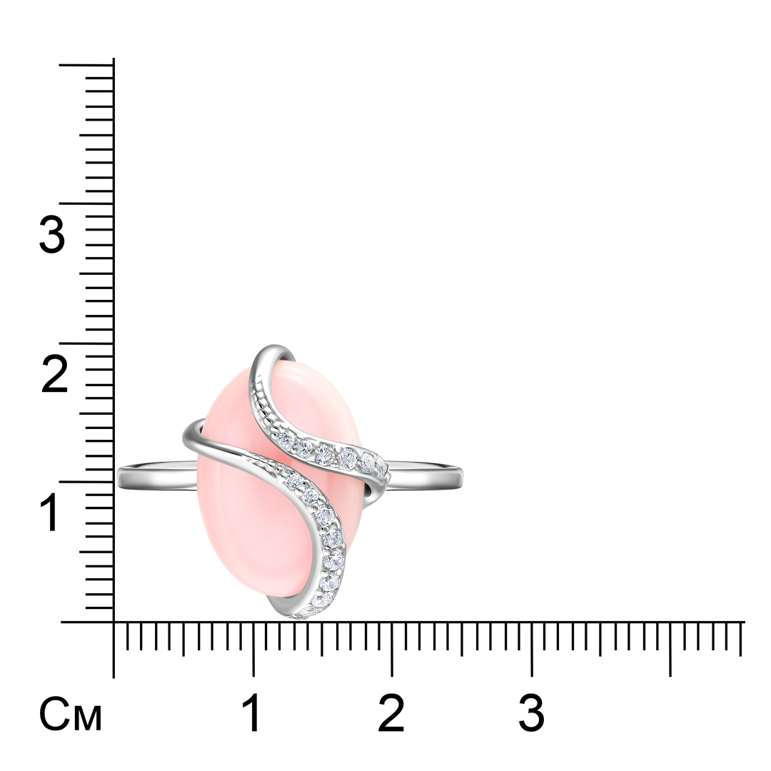 Серебряное кольцо 925 пробы; вставки 1 Коралл; 14 Фианит бесцв.;