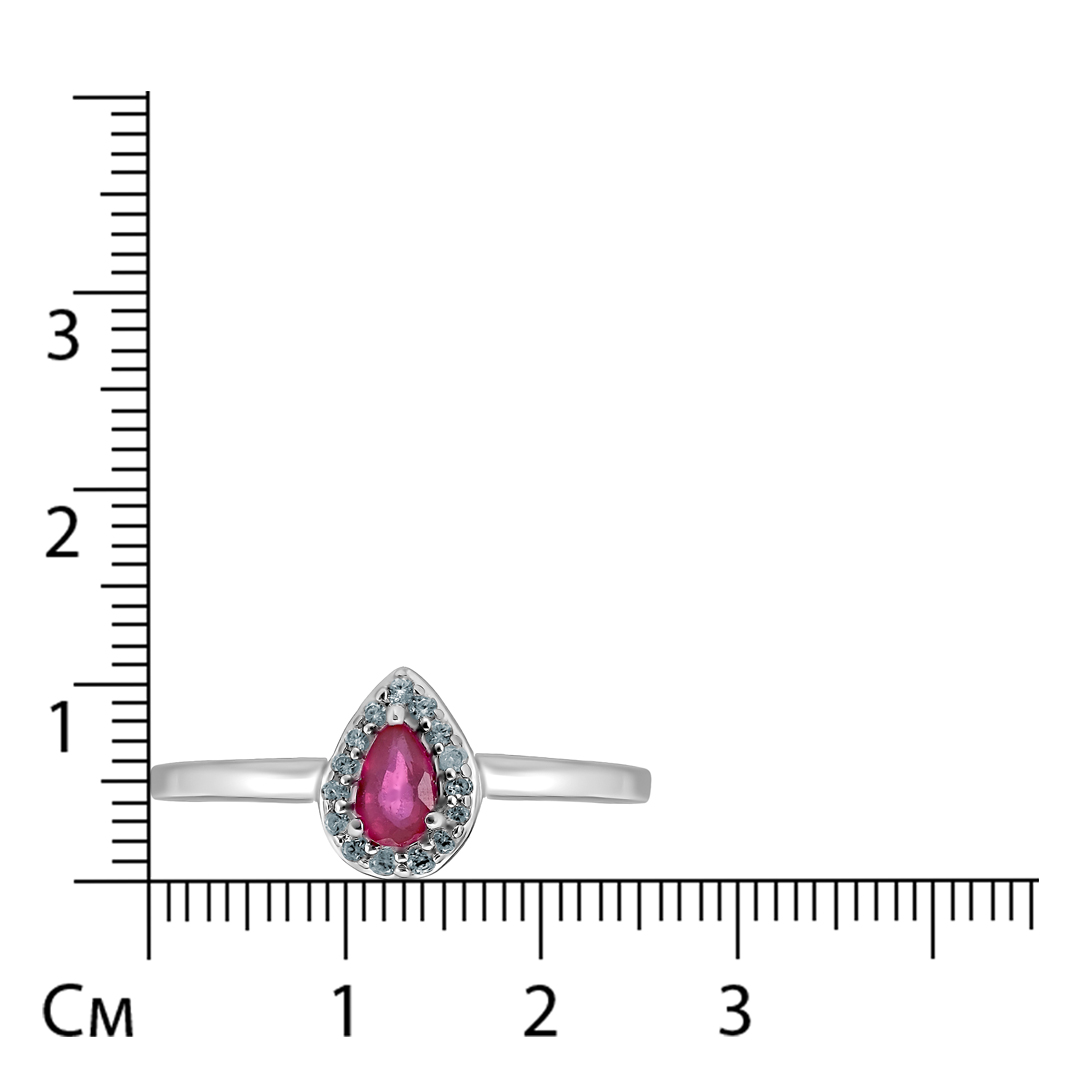 Серебряное кольцо 925 пробы; вставки 1 Рубин F/2 0,37ct; Россыпь Циркон бесцв. 0,11ct ;