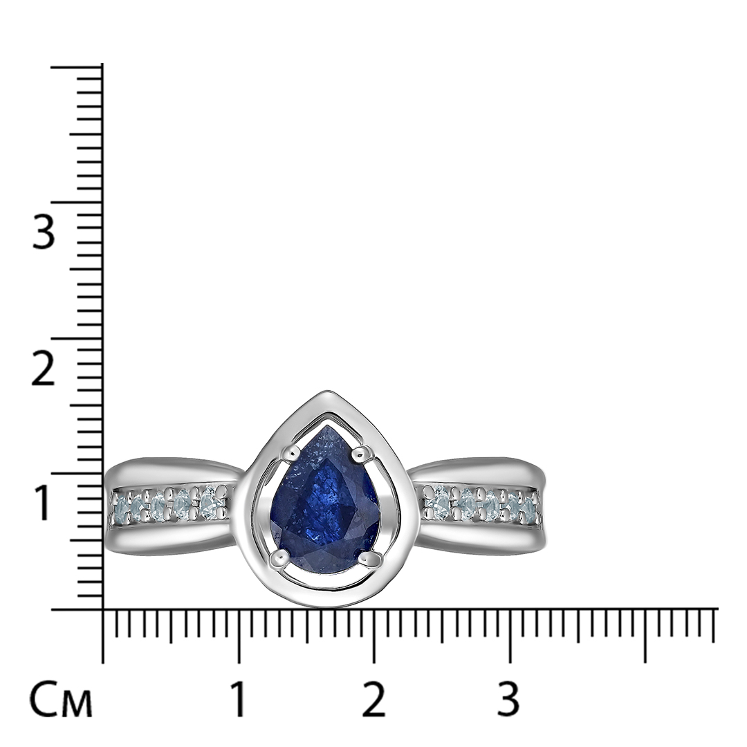 Серебряное кольцо 925 пробы; вставки 1 Сапфир F/2 0,93ct; 10 Циркон бесцв. 0,22ct ;