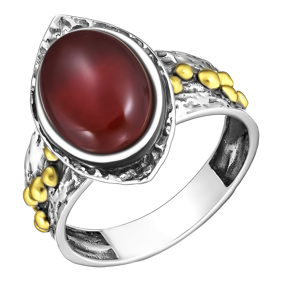 Серебряное кольцо 925 пробы; с чернением; с эл.золочения; вставки 1 Сердолик;