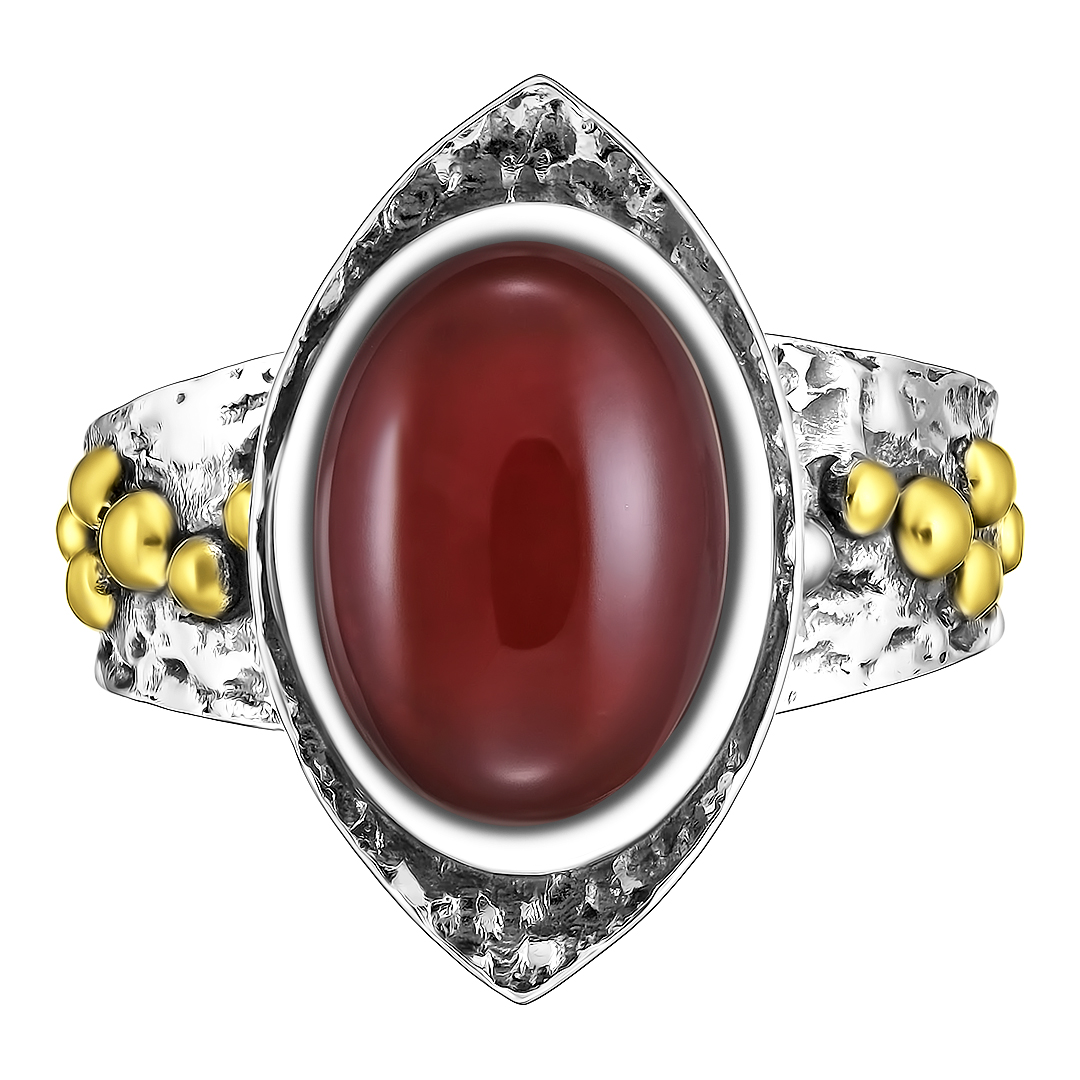 Серебряное кольцо 925 пробы; с чернением; с эл.золочения; вставки 1 Сердолик;