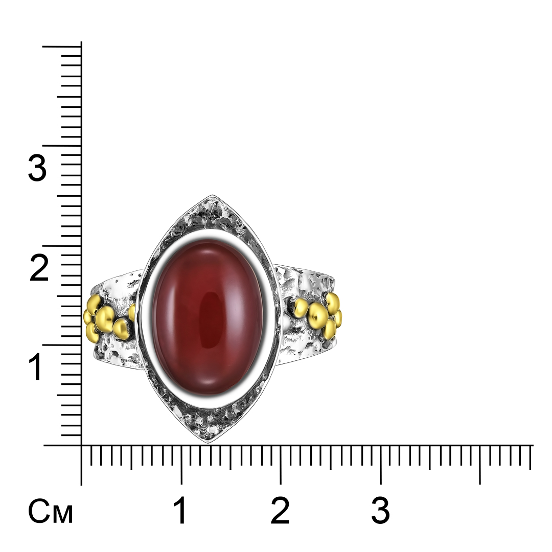 Серебряное кольцо 925 пробы; с чернением; с эл.золочения; вставки 1 Сердолик;