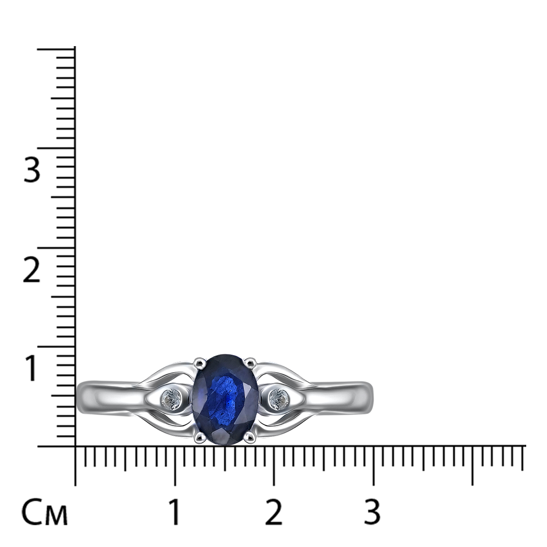 Серебряное кольцо 925 пробы; вставки 1 Сапфир F/2 0,86ct; 2 Циркон бесцв. 0,04ct ;