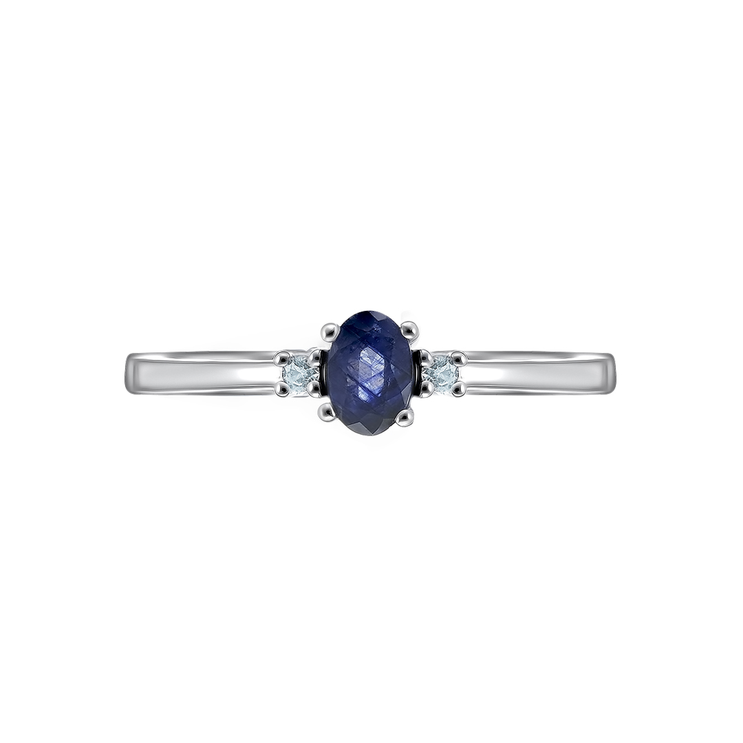 Серебряное кольцо 925 пробы; вставки 1 Сапфир 0,66 ct F/2; 2 Топаз бел. 0,05 ct;