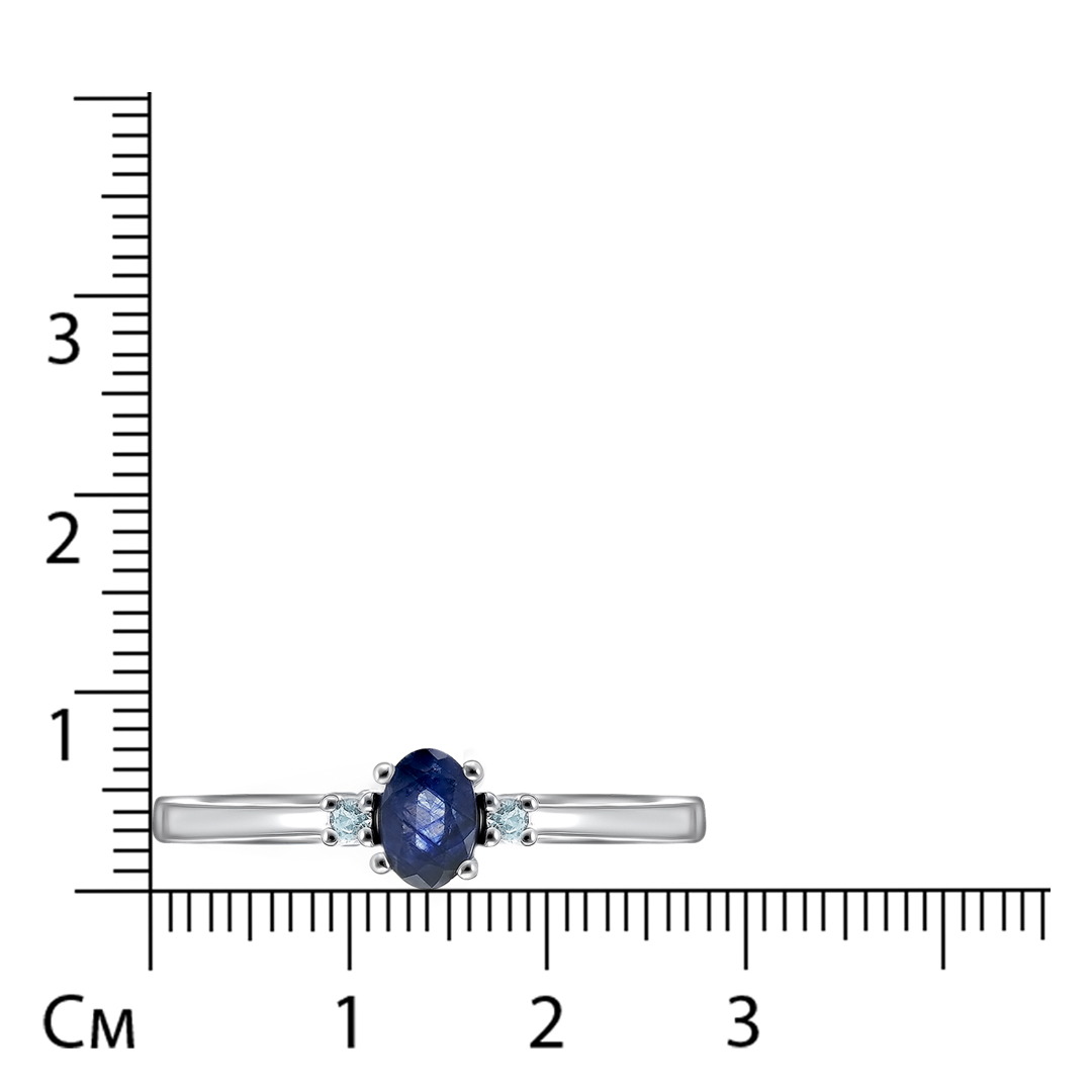 Серебряное кольцо 925 пробы; вставки 1 Сапфир 0,66 ct F/2; 2 Топаз бел. 0,05 ct;