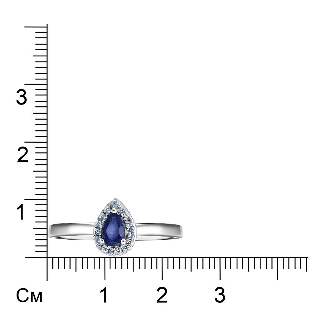 Серебряное кольцо 925 пробы; вставки 1 Сапфир 0,31ct F/2; Россыпь Циркон бесцв. 0,11ct ;