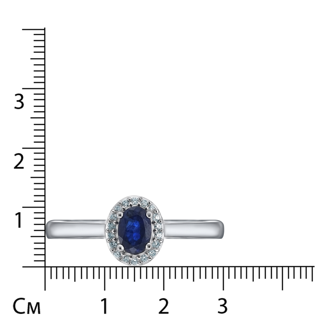 Серебряное кольцо 925 пробы; вставки 1 Сапфир 0,66 ct F/2; 18 Циркон бесцв. 0,13 ct;