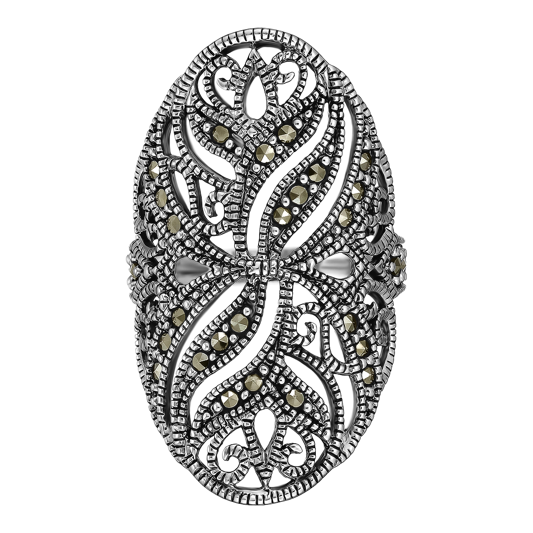 Серебряное кольцо 925 пробы; оксидирование; вставки 28 Марказит;