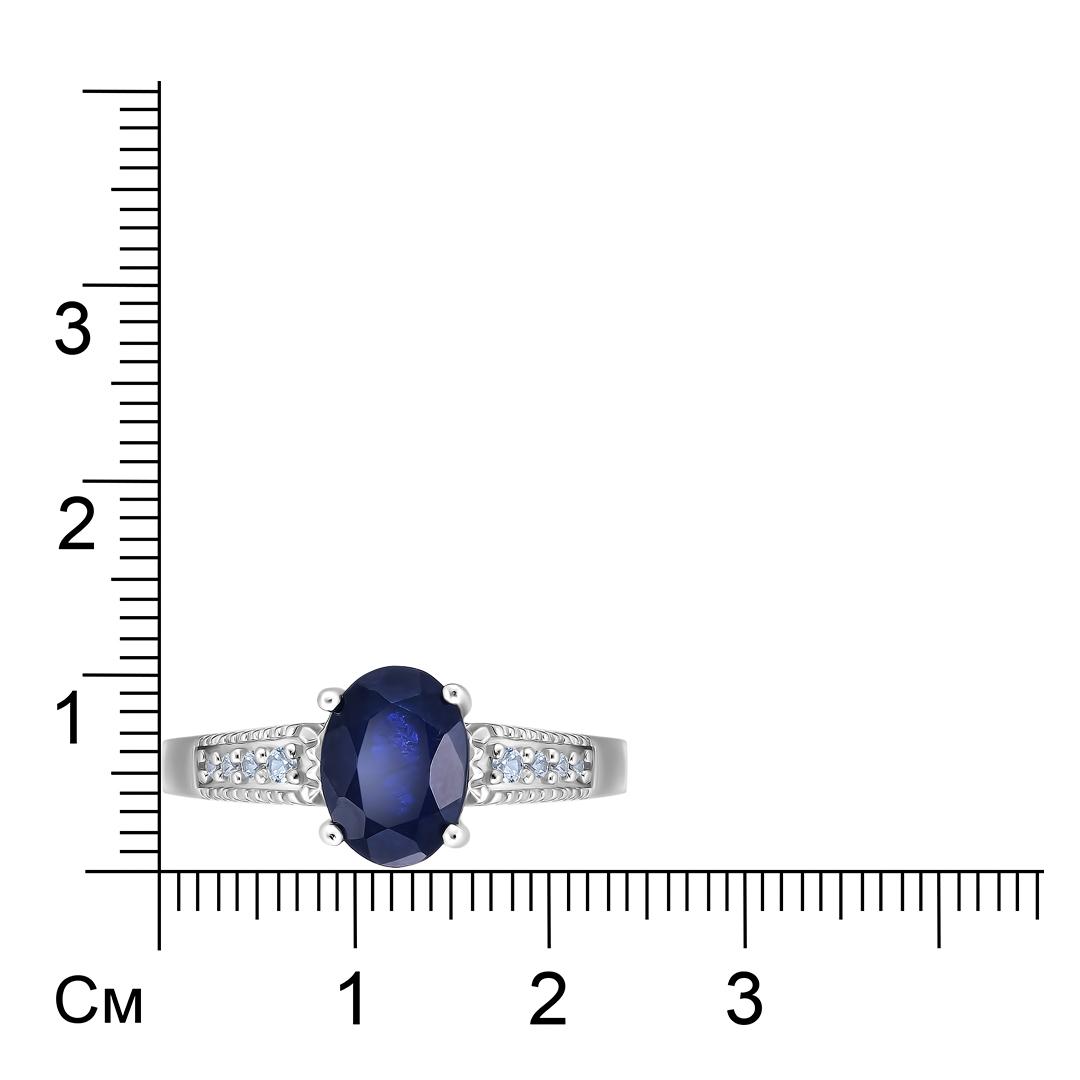 Серебряное кольцо 925 пробы; вставки 1 Сапфир 1,75ct F/2; 8 Циркон бесцв. 0,09ct;