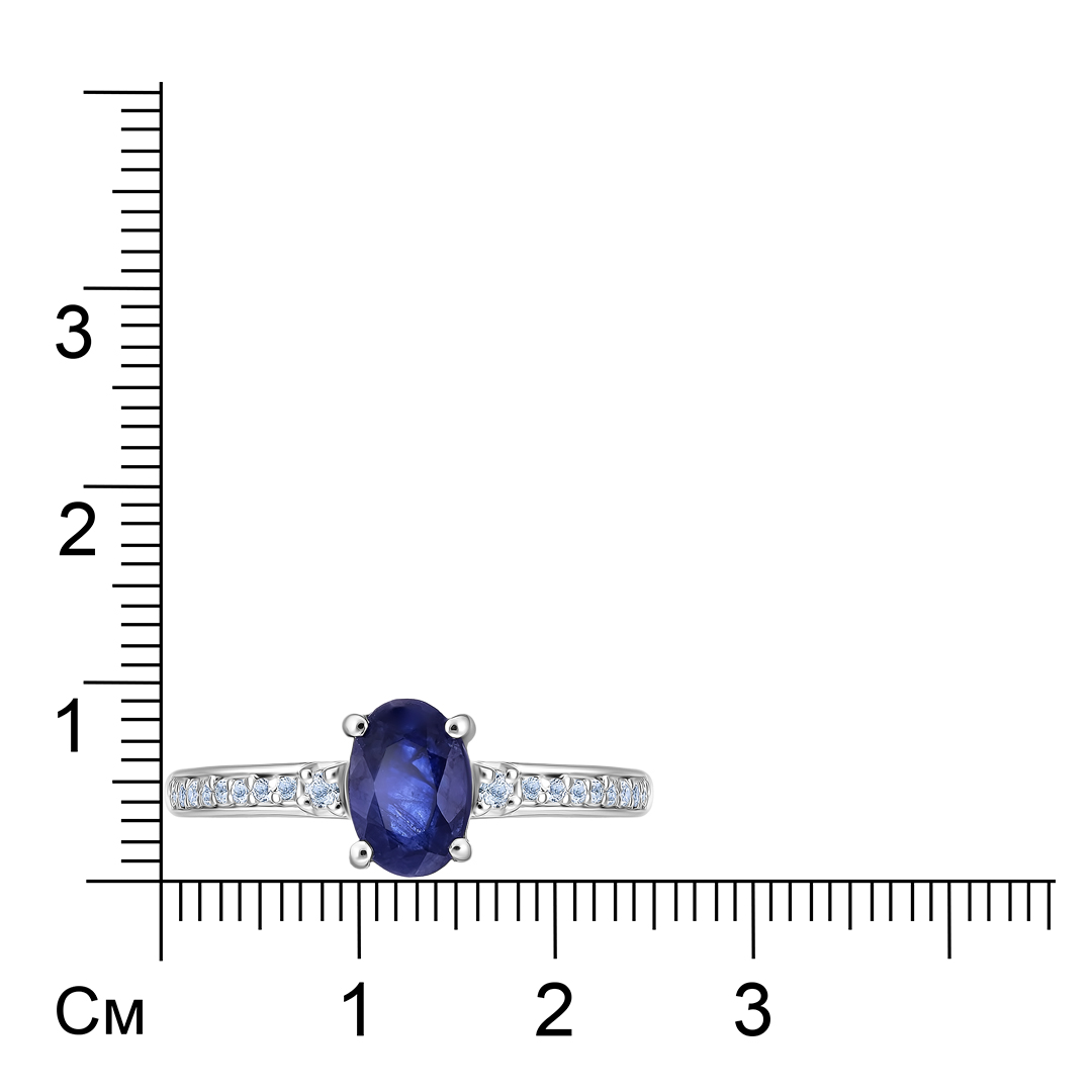 Серебряное кольцо 925 пробы; вставки 1 Сапфир 1ct F/2; 20 Топаз белый 0,13ct;