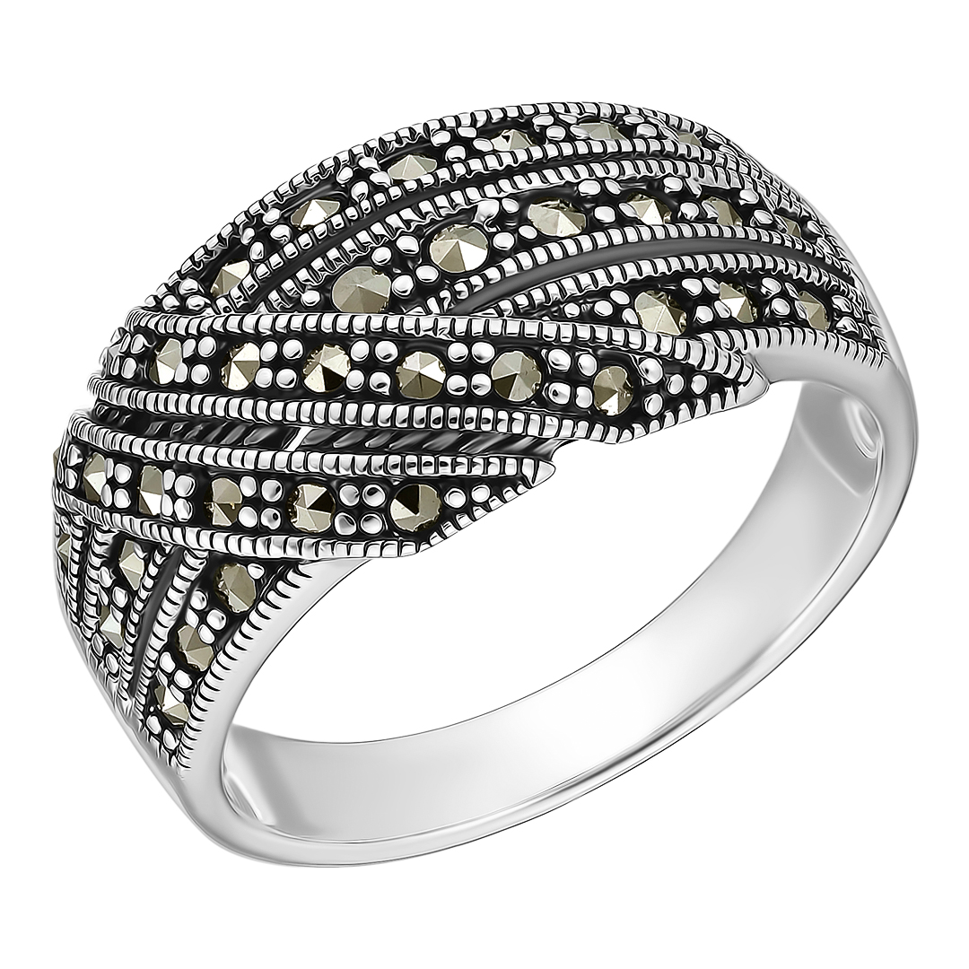 Серебряное кольцо 925 пробы; оксидирование; вставки 34 Марказит;