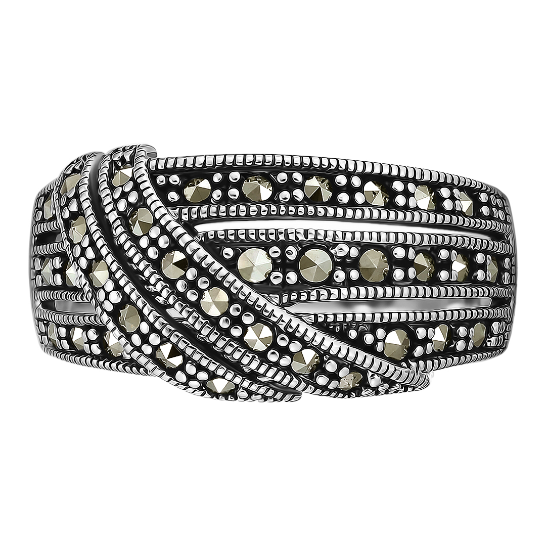 Серебряное кольцо 925 пробы; оксидирование; вставки 34 Марказит;