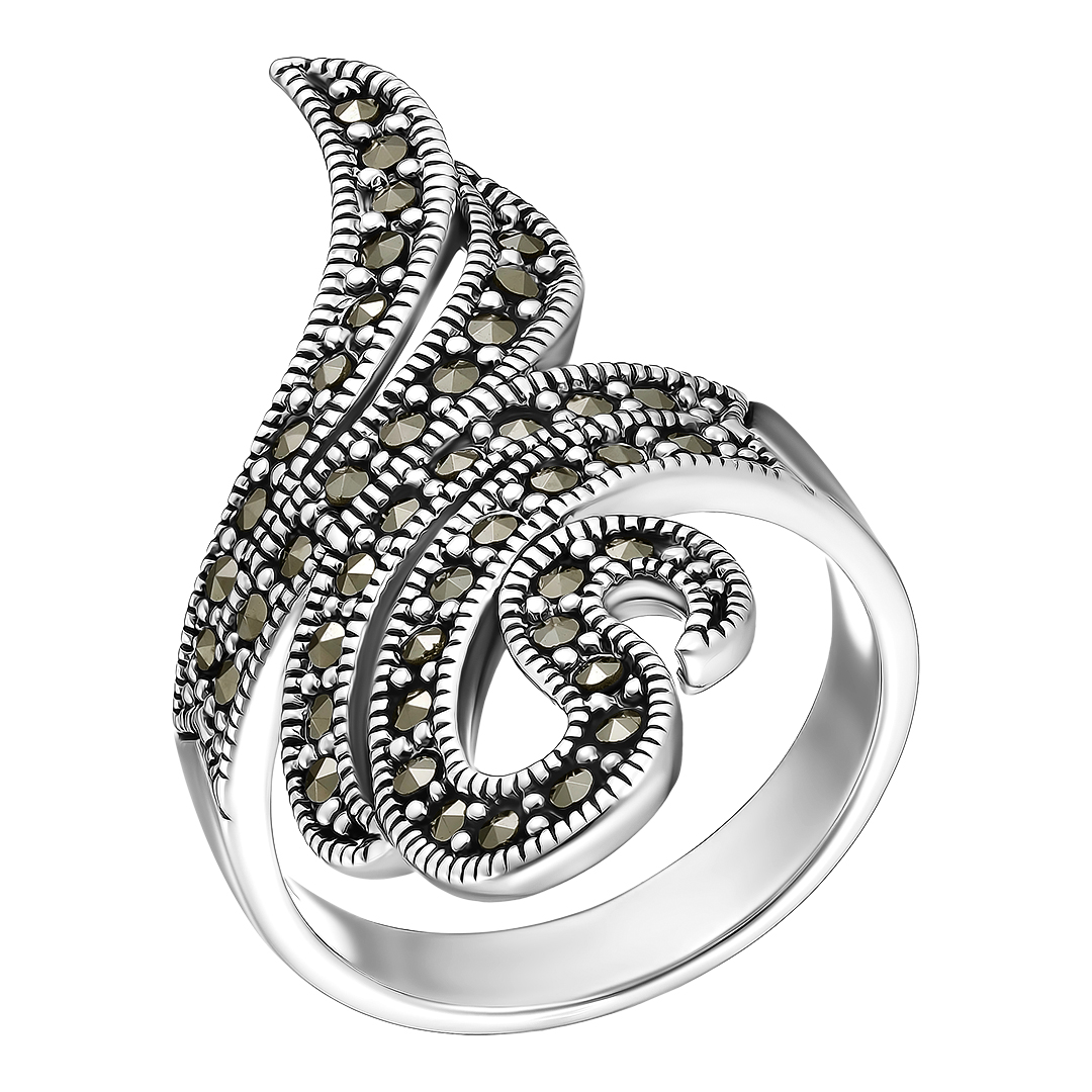 Серебряное кольцо 925 пробы; оксидирование; вставки 44 Марказит;