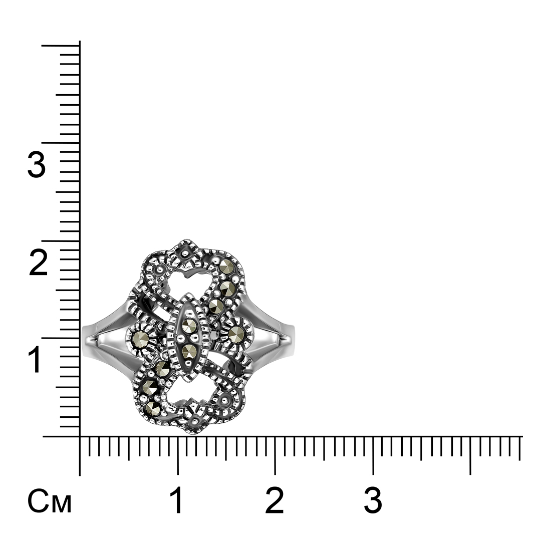 Серебряное кольцо 925 пробы; оксидирование; вставки 10 Марказит;