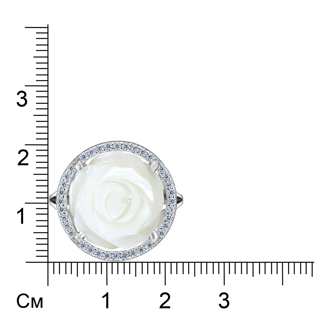 Серебряное кольцо 925 пробы; вставки 1 Перламутр белый; 36 Фианит бесцв.;