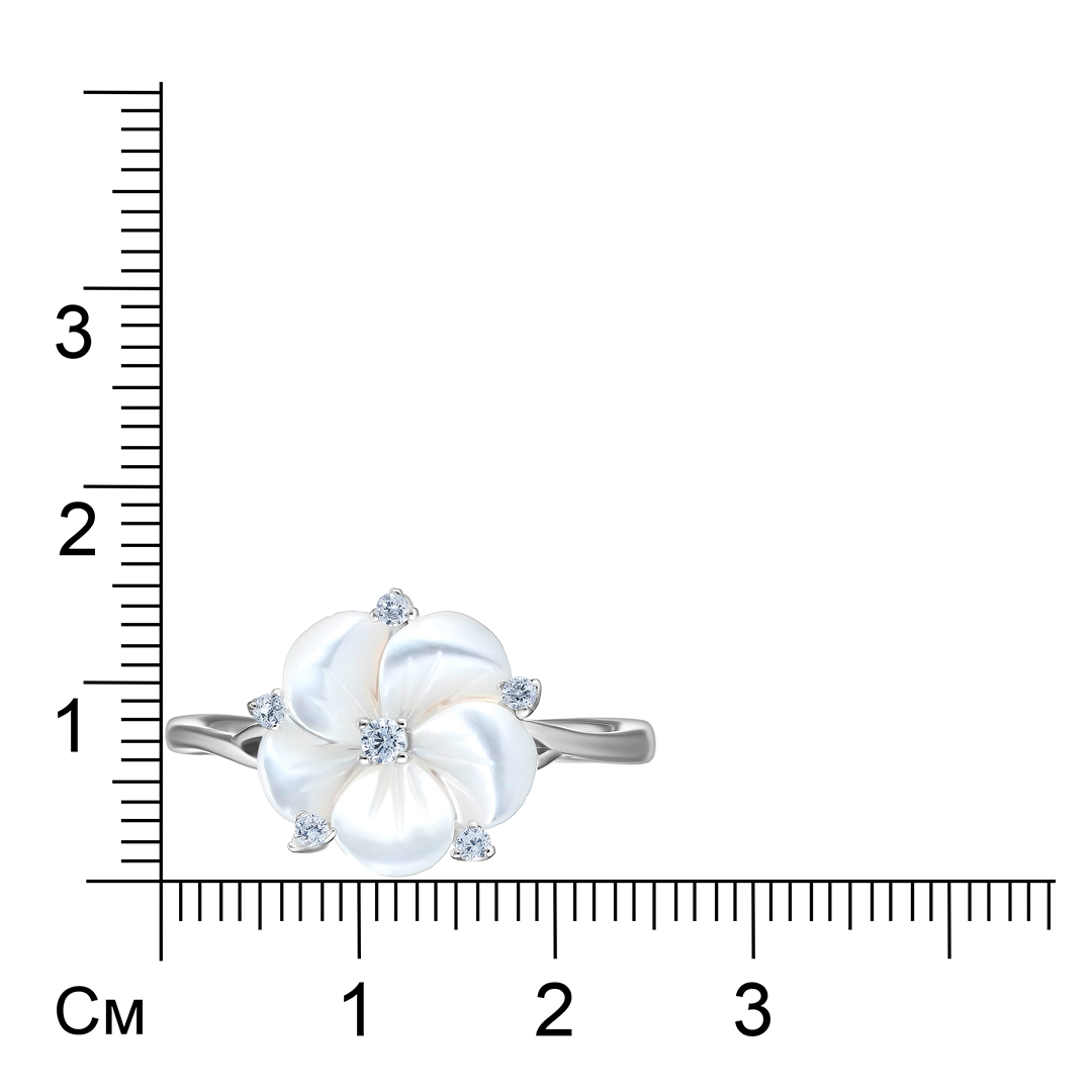 Серебряное кольцо 925 пробы; вставки 1 Перламутр белый; 6 Фианит бесцв.;