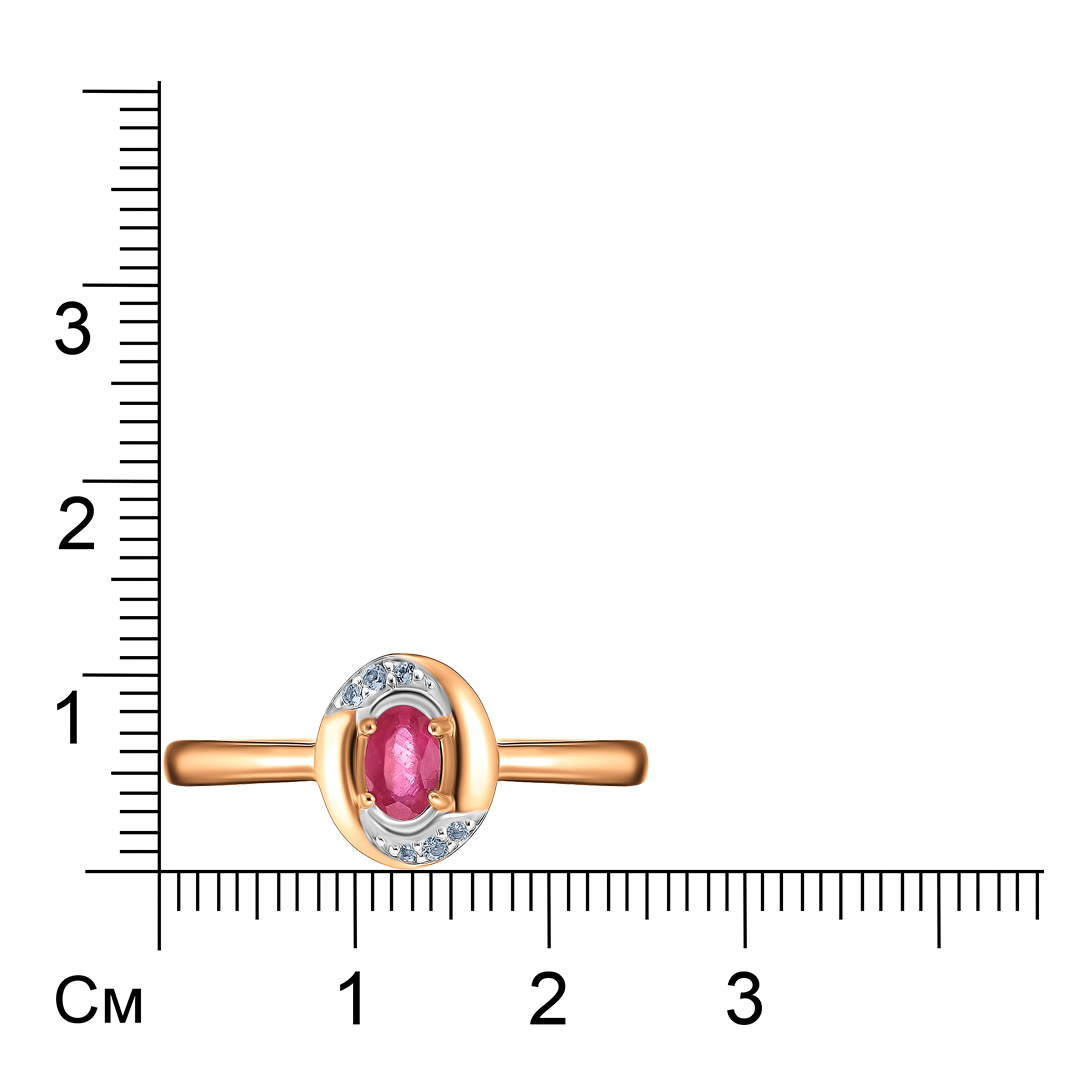 Серебряное кольцо 925 пробы; вставки 1 Рубин 0,3 ct F/2; 6 Топаз бел. 0,04 ct;