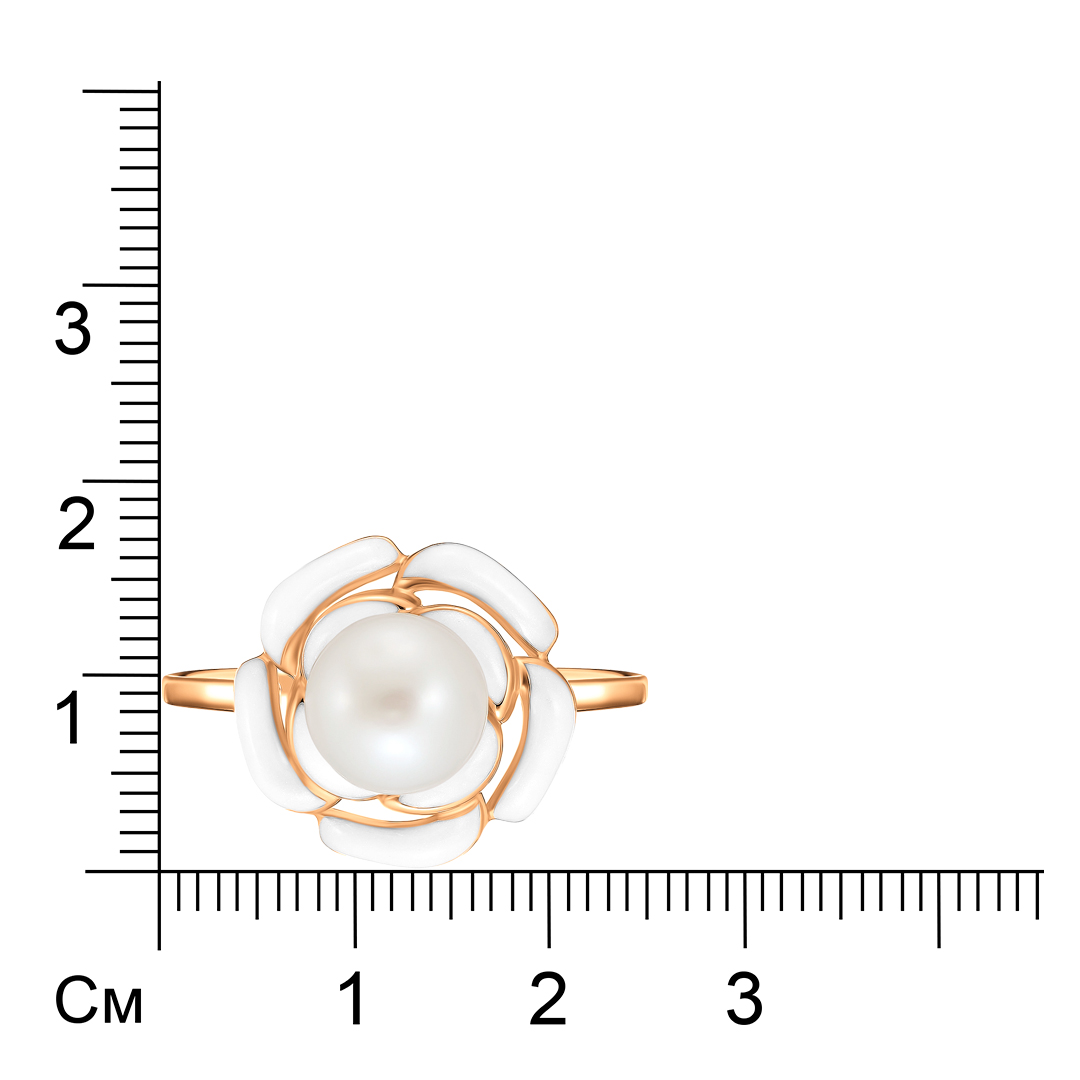 Серебряное кольцо 925 пробы; вставки 1 Жемчуг преснов.культ.; Эмаль белая;