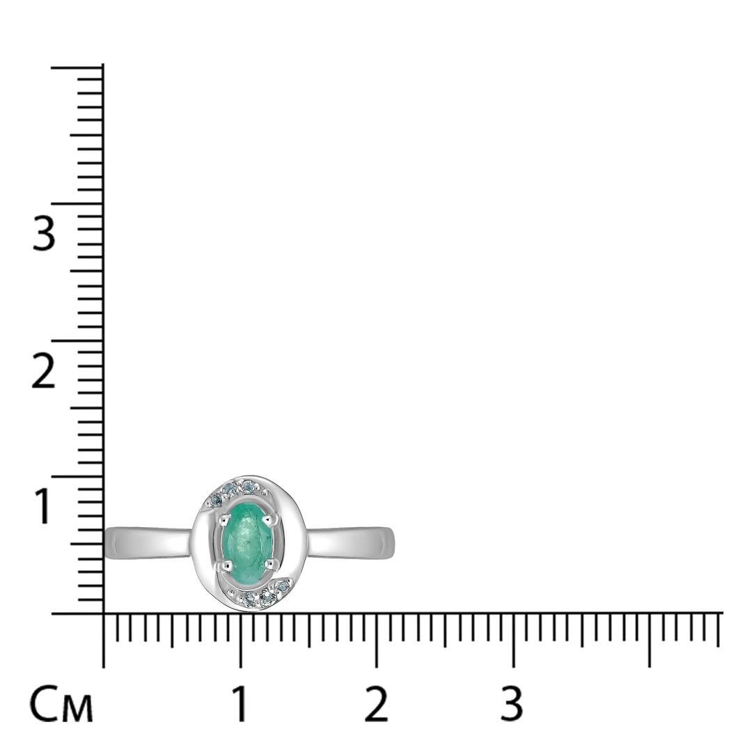 Серебряное кольцо 925 пробы; вставки 1 Изумруд (F) 0,2 ct 4/Г3; 6 Топаз бел. 0,04 ct;