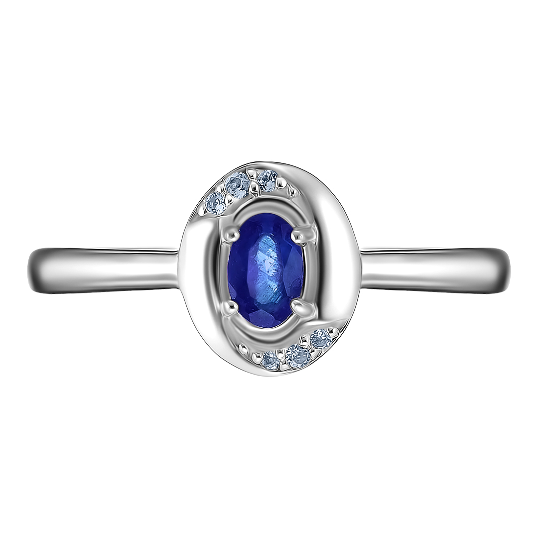 Серебряное кольцо 925 пробы; вставки 1 Сапфир 0,3 ct F/2; 6 Топаз бел. 0,04 ct;