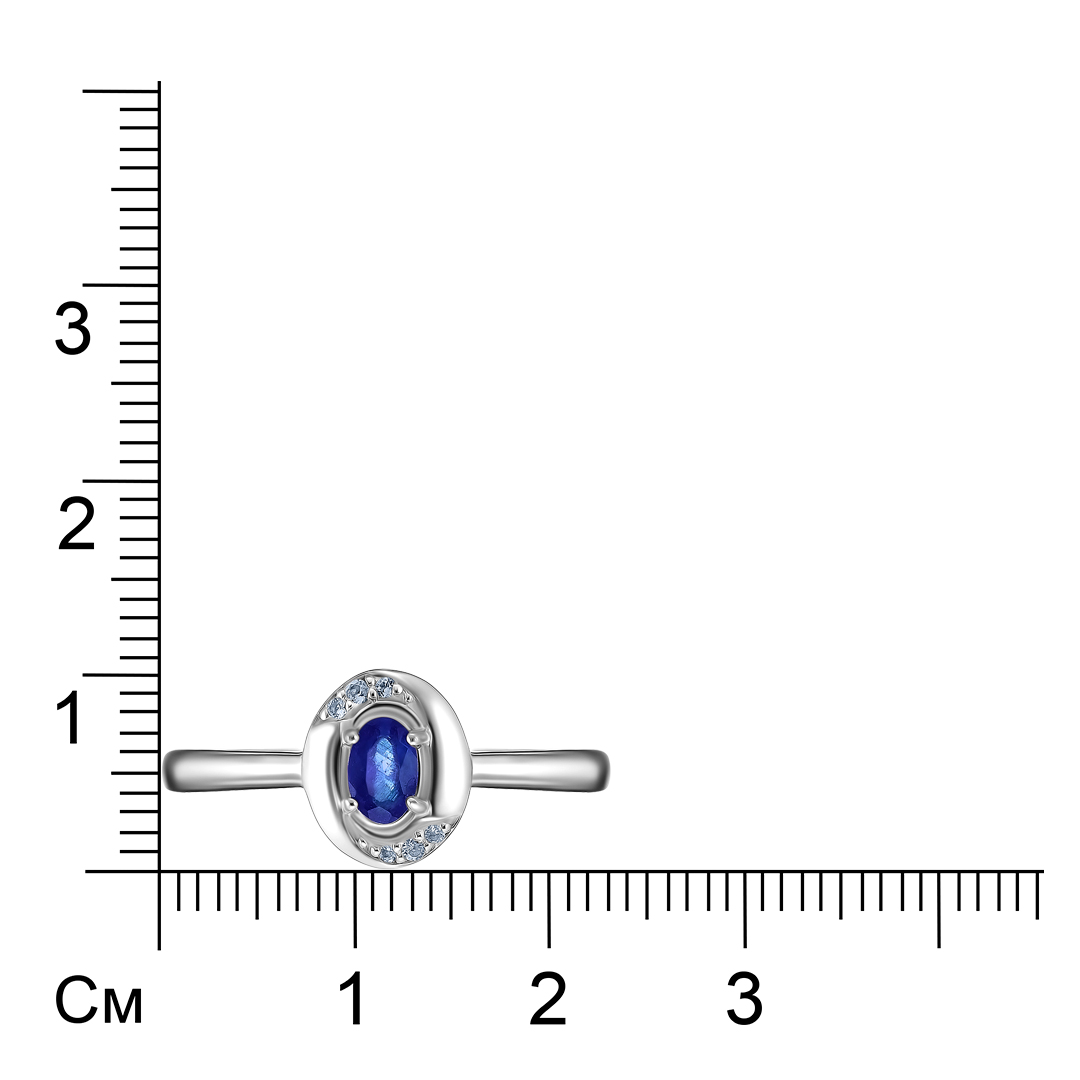 Серебряное кольцо 925 пробы; вставки 1 Сапфир 0,3 ct F/2; 6 Топаз бел. 0,04 ct;