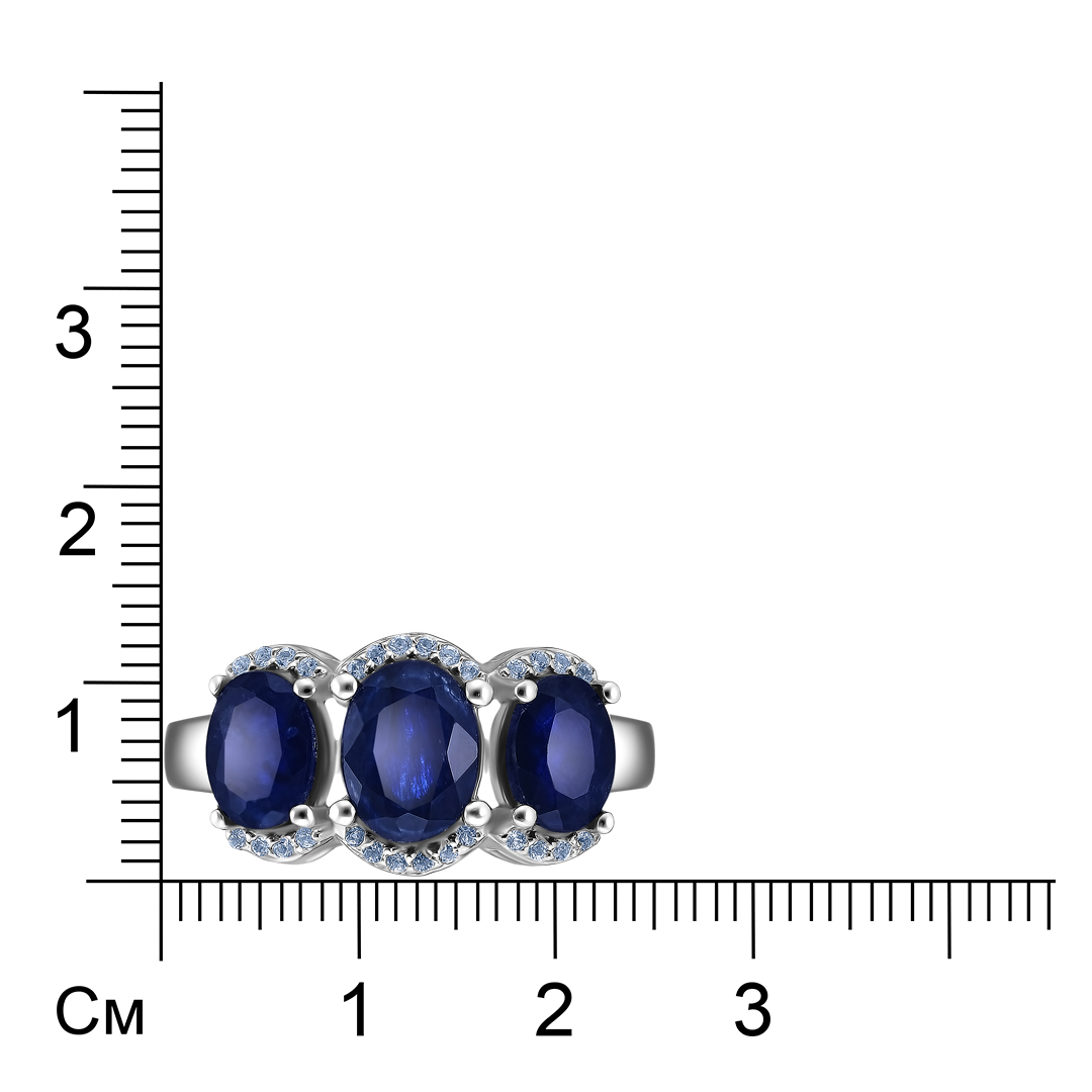 Серебряное кольцо 925 пробы; вставки 3 Сапфир 3,6ct F/2; 28 Топаз белый 0,14ct;