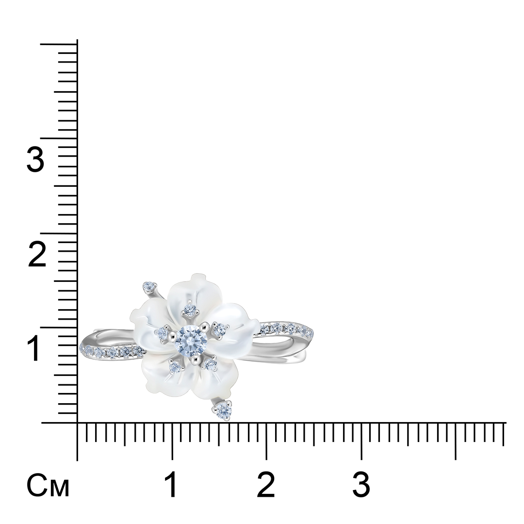 Серебряное кольцо 925 пробы; вставки 1 Перламутр белый; 20 Фианит бесцв.;