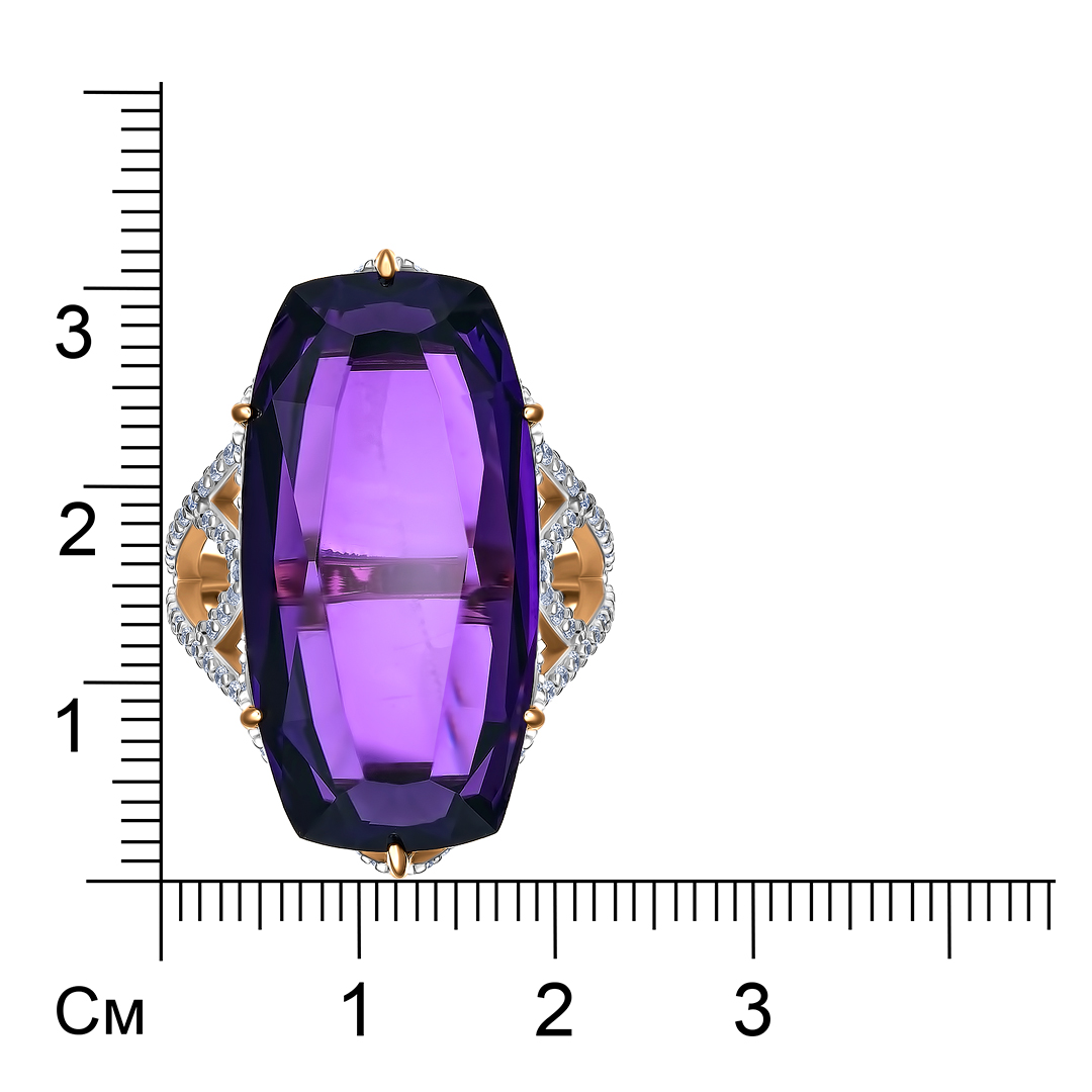 Серебряное кольцо 925 пробы; вставки 1 Аметист; 124 Фианит бесцв.;