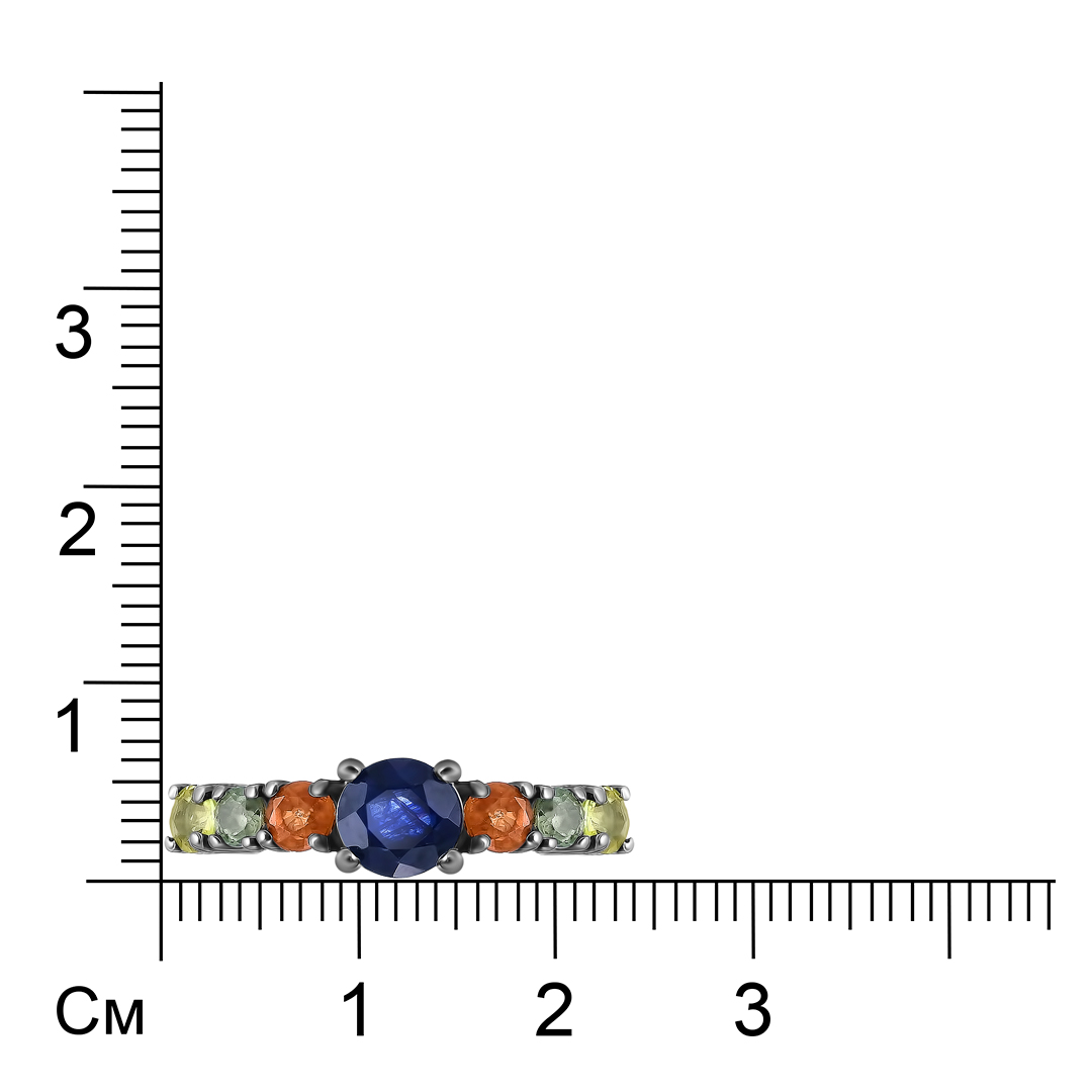 Серебряное кольцо 925 пробы; родий (бел.,черн.); вставки 1 Сапфир 0,75 ct F/2; 6 Мультисапфир 0,79 c