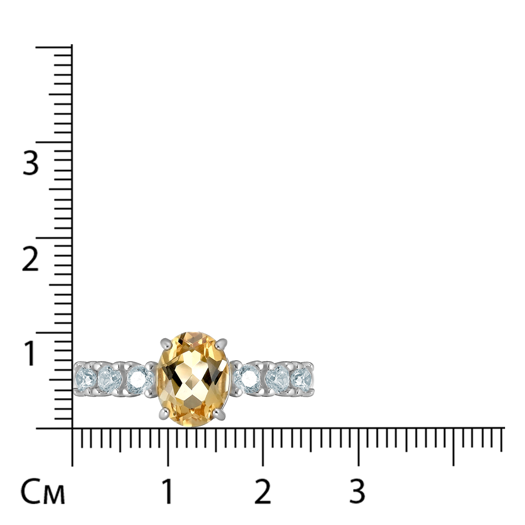 Серебряное кольцо 925 пробы; вставки 1 Цитрин; 6 Фианит бесцв.;