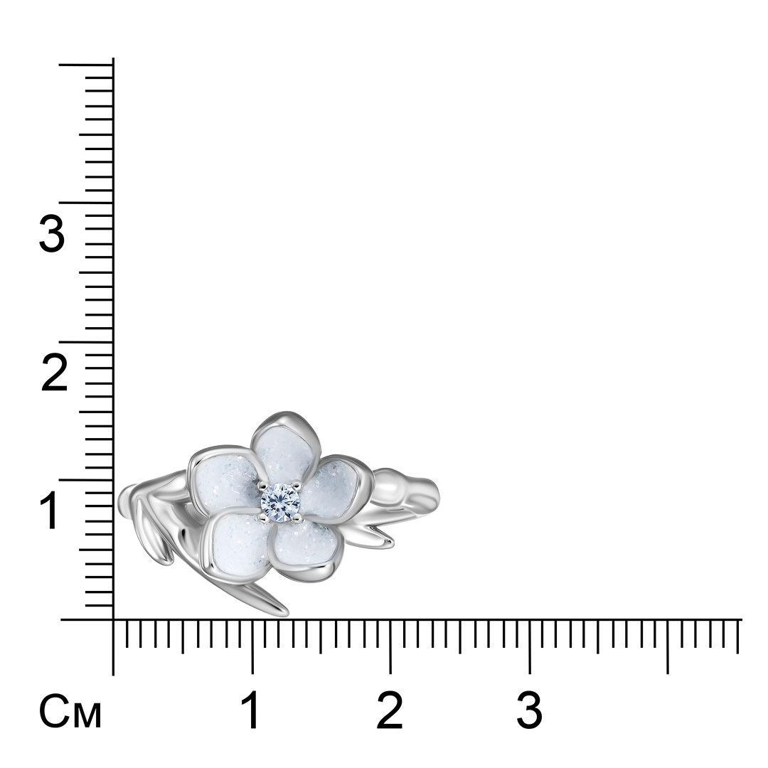 Серебряное кольцо 925 пробы; вставки 1 Фианит бесцв.; Глиттер белый;