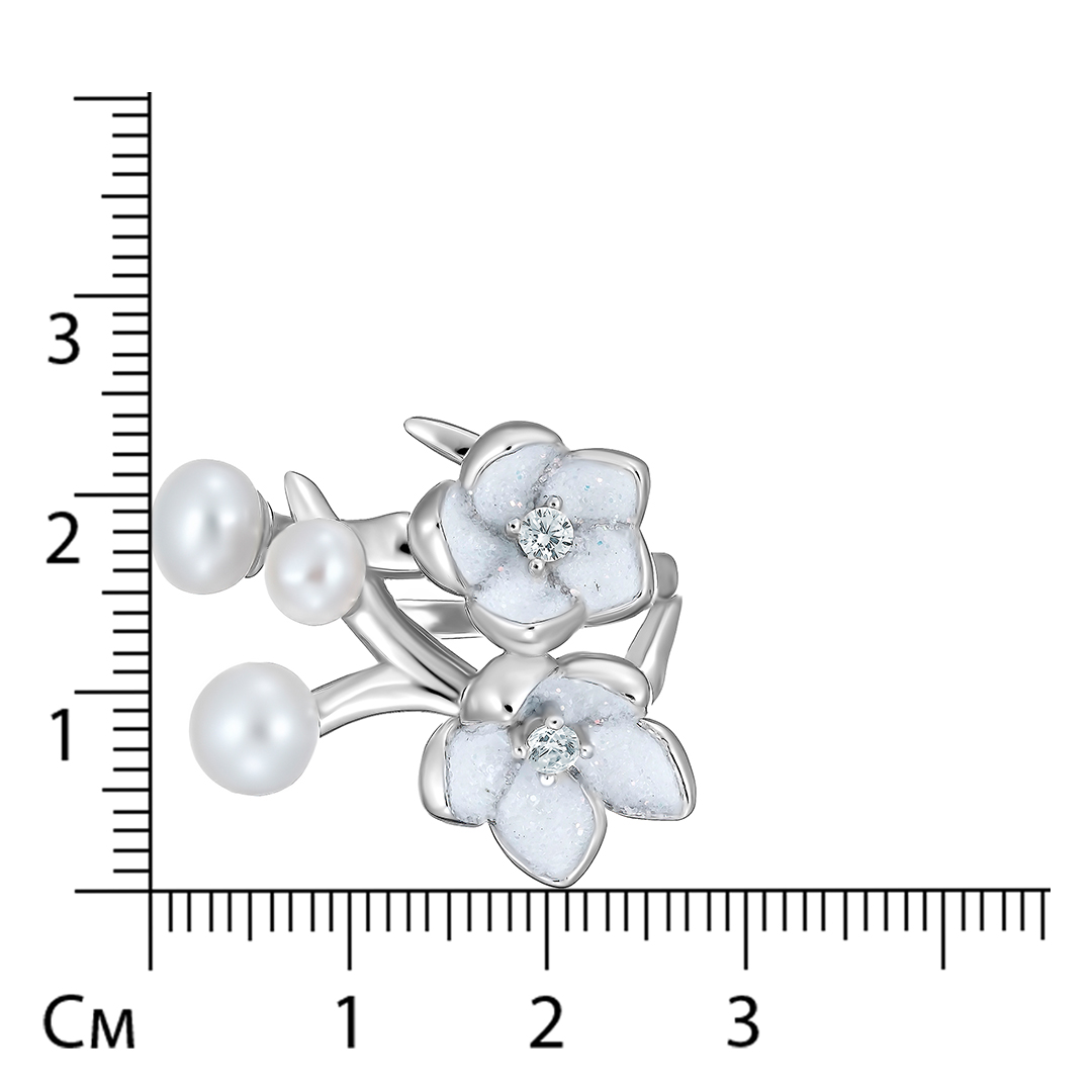 Серебряное кольцо с жемчугом и глеттером "Цветы"