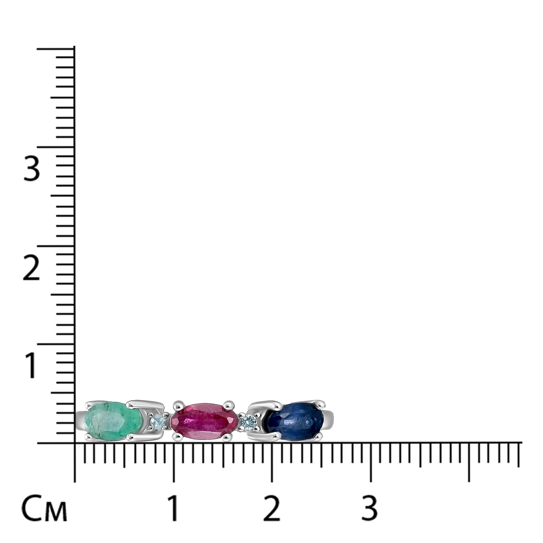 Серебряное кольцо с изумрудом, сапфиром и рубином