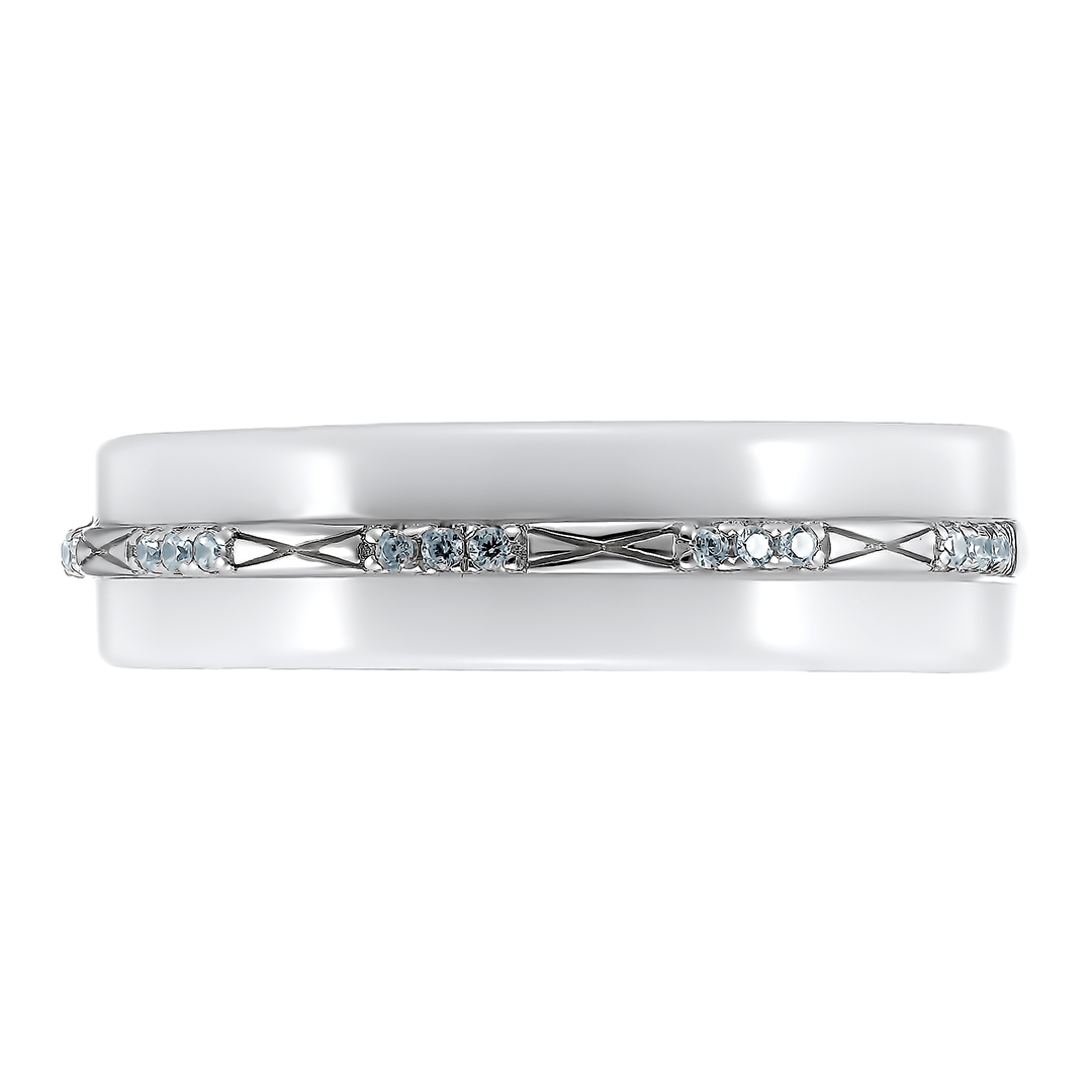 Серебряное кольцо 925 пробы; вставки Керамика белая; 15 Фианит бесцв.;