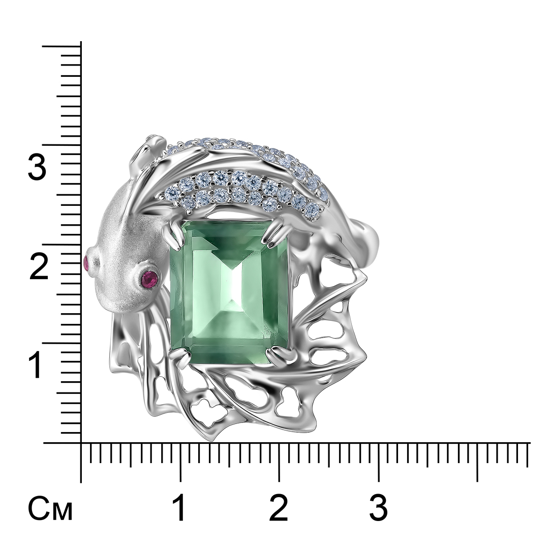 Серебряное кольцо с зеленым флюоритом "Рыба"