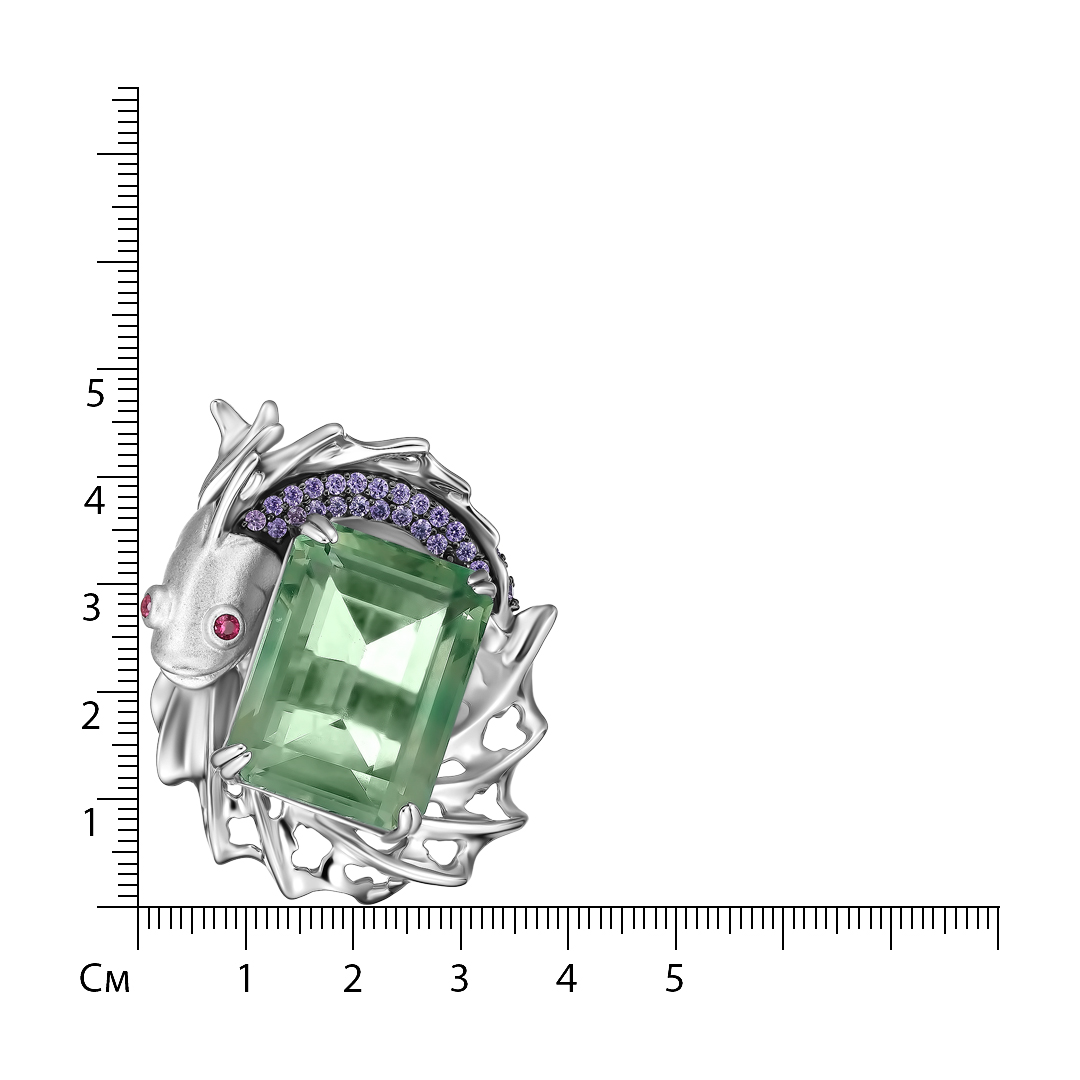 Серебряное кольцо с зеленым флюоритом "Рыба"