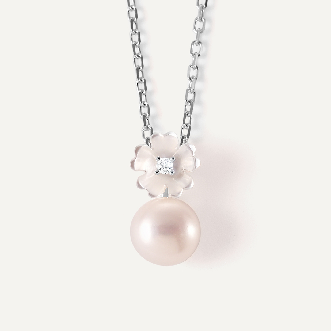 Серебряное колье с жемчугом "Цветок"