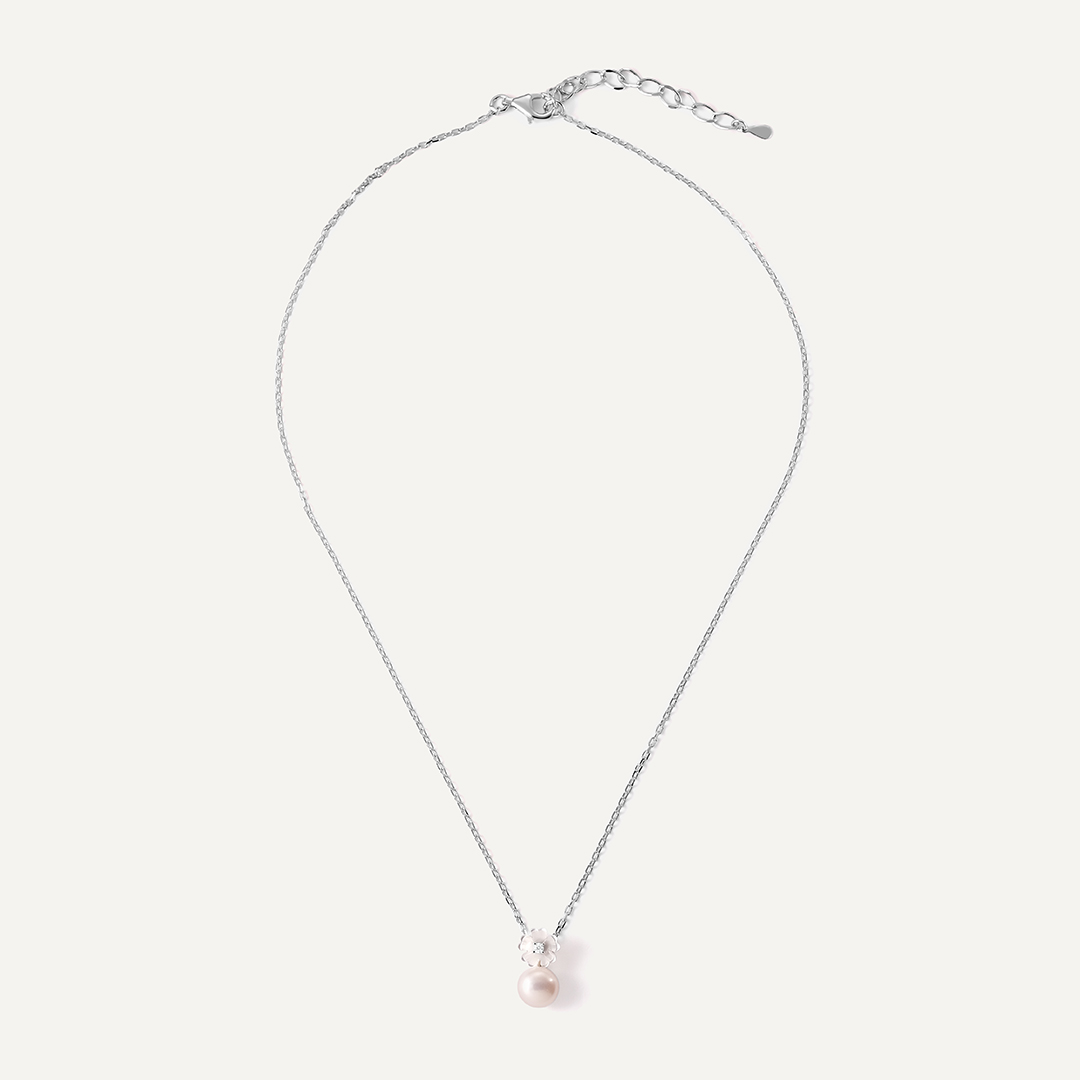 Серебряное колье с жемчугом "Цветок"