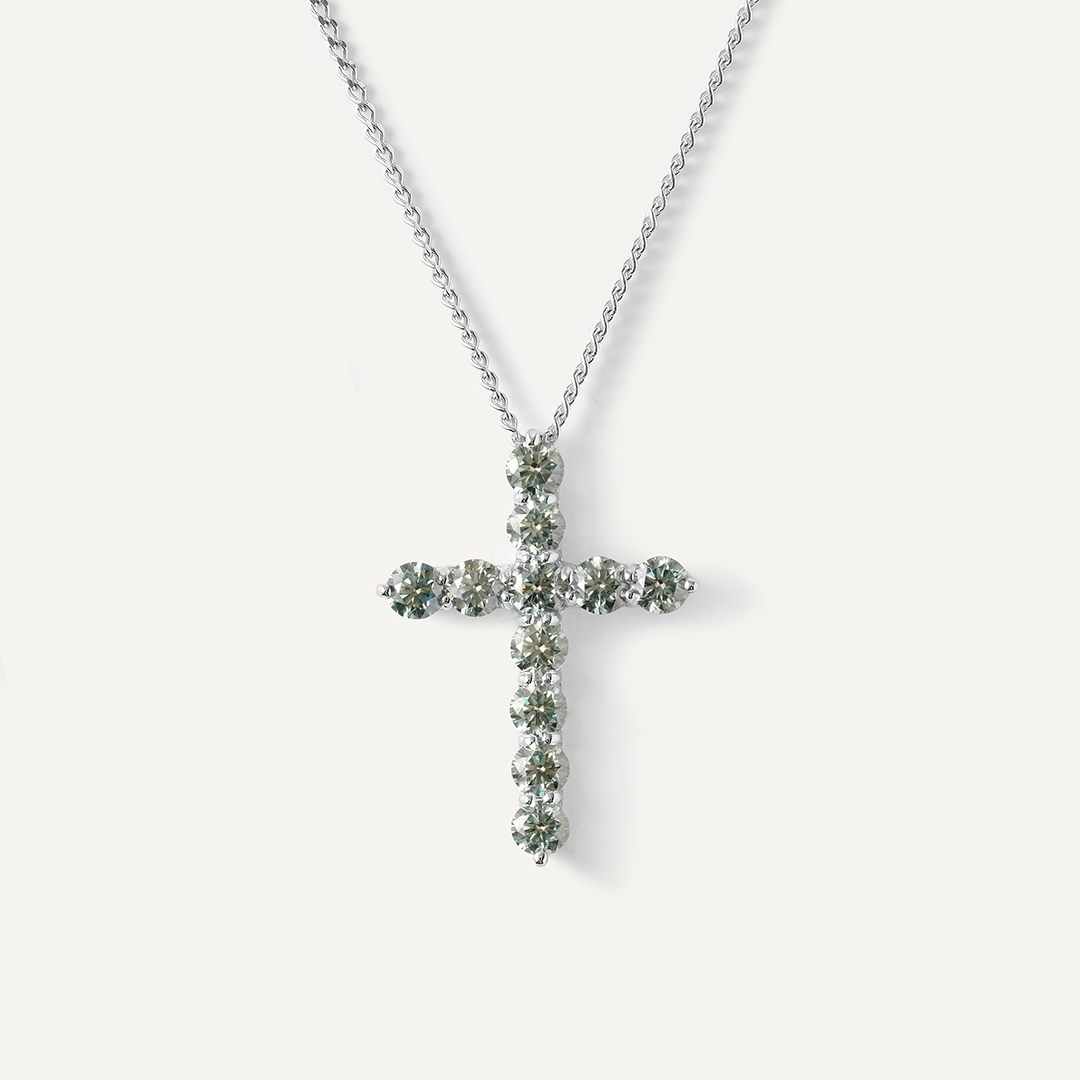 Серебряное колье с муассанитами Параиба "Крест"