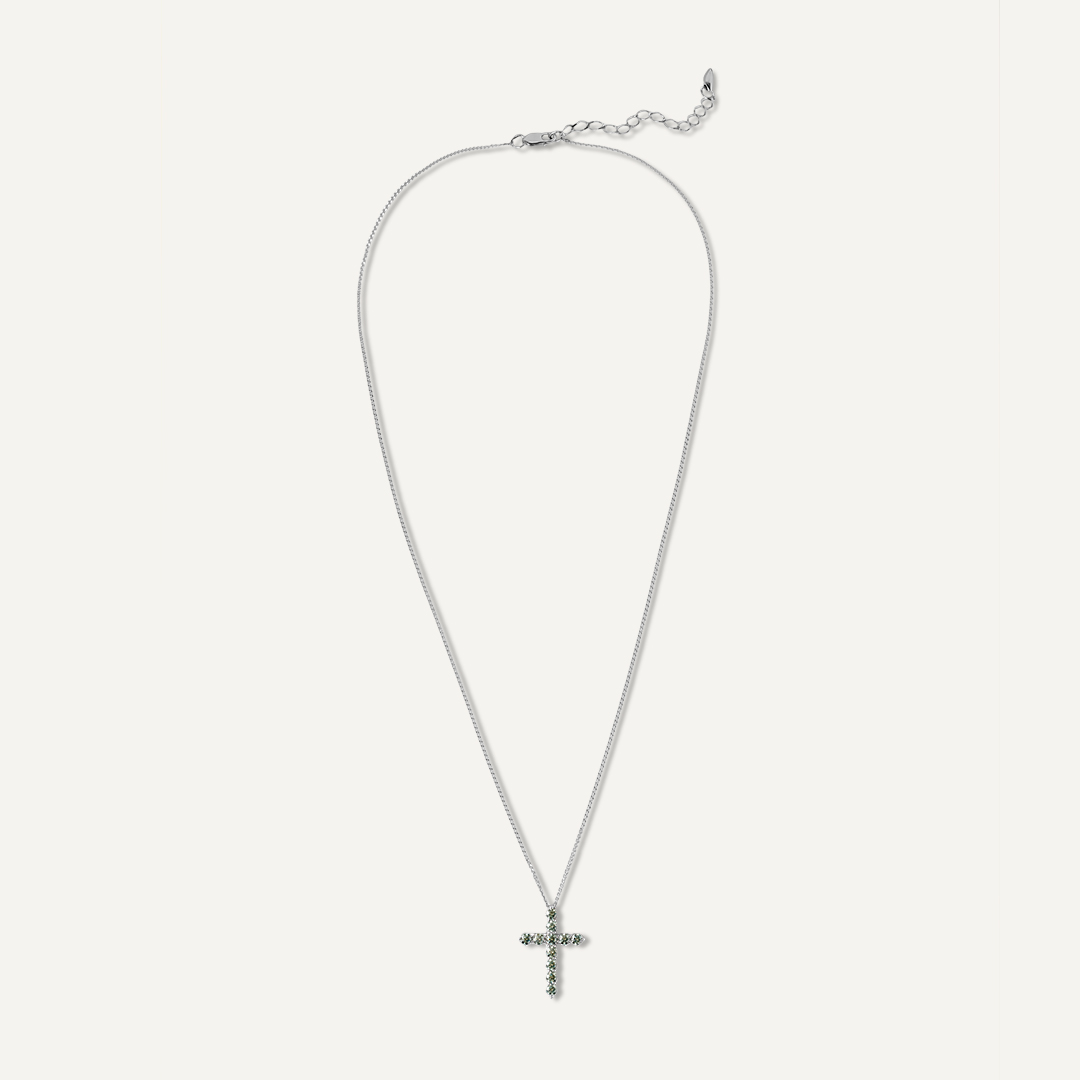 Серебряное колье с муассанитами Параиба "Крест"