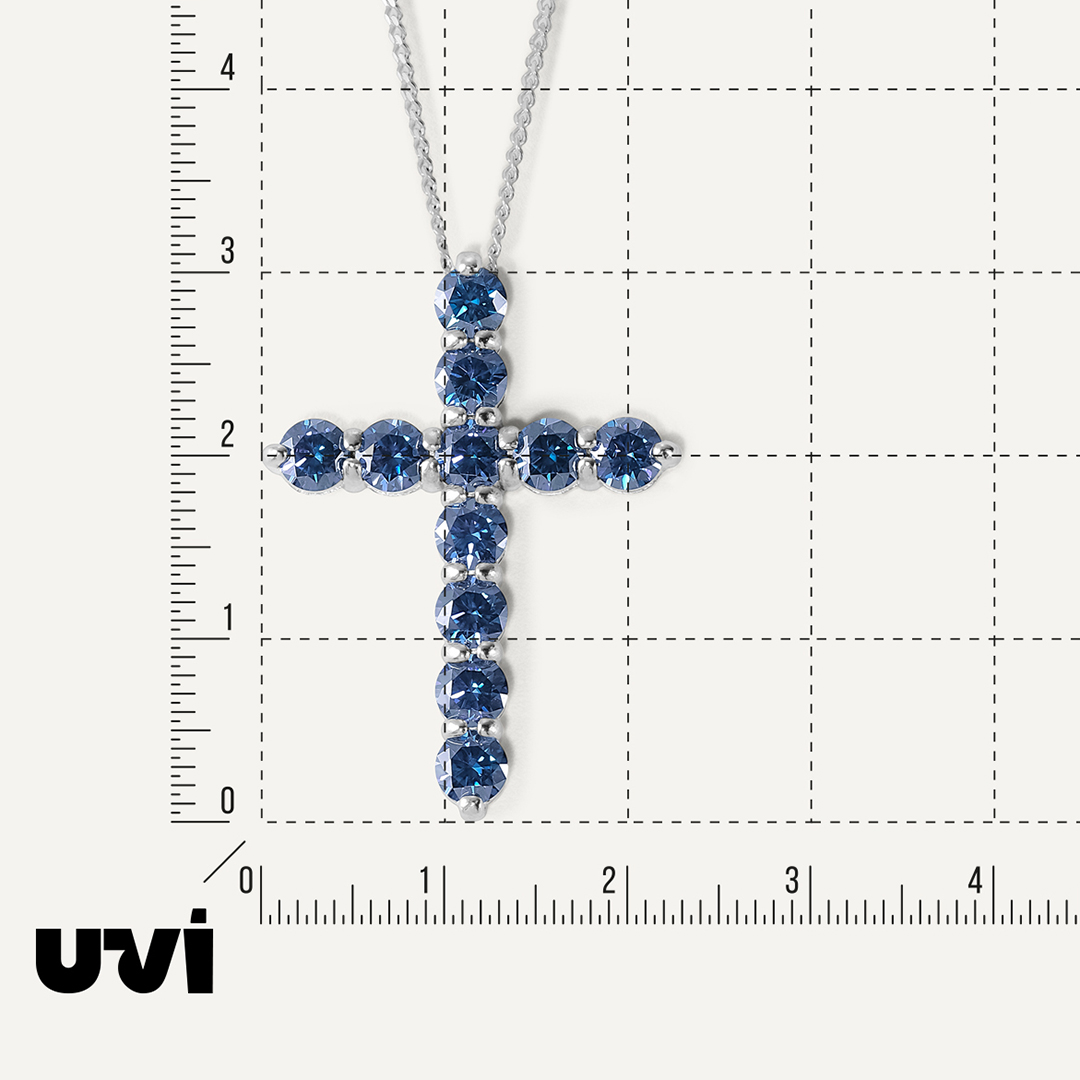 Серебряное колье с синими муассанитами "Крест"