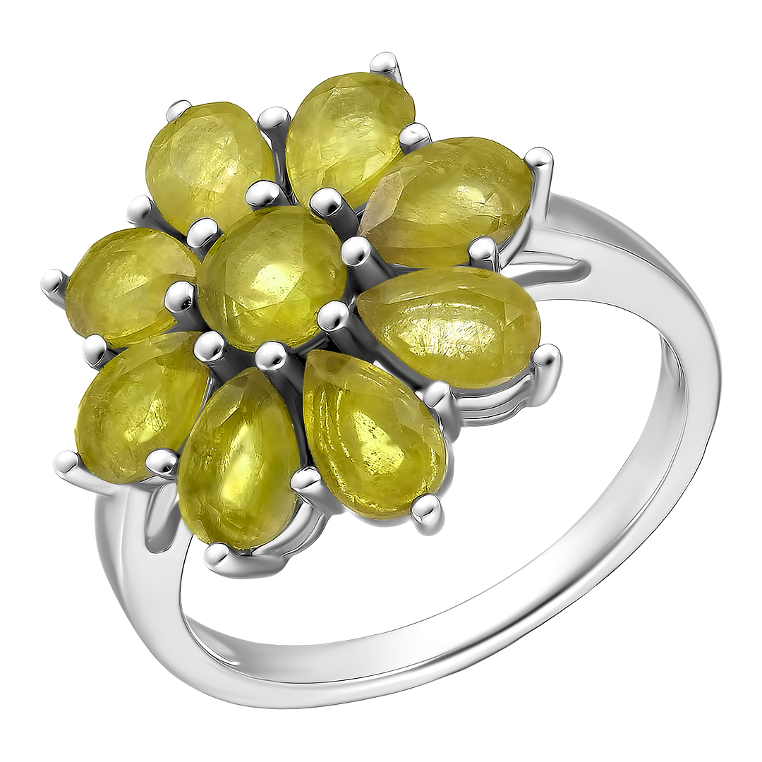 Серебряное кольцо 925 пробы; вставки 9 Сапфир желтый 4,25ct;