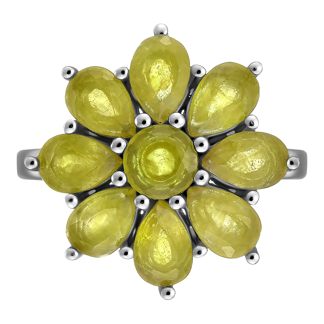 Серебряное кольцо 925 пробы; вставки 9 Сапфир желтый 4,25ct;