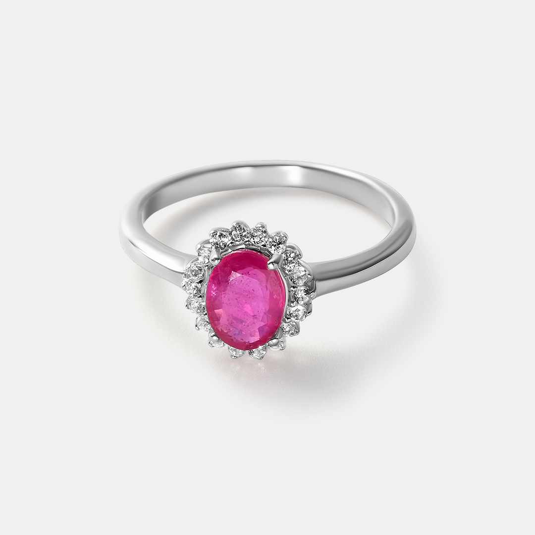 Серебряное кольцо 925 пробы; вставки 1 Сапфир розовый 1,6ct ; 18 Топаз белый 0,36ct;